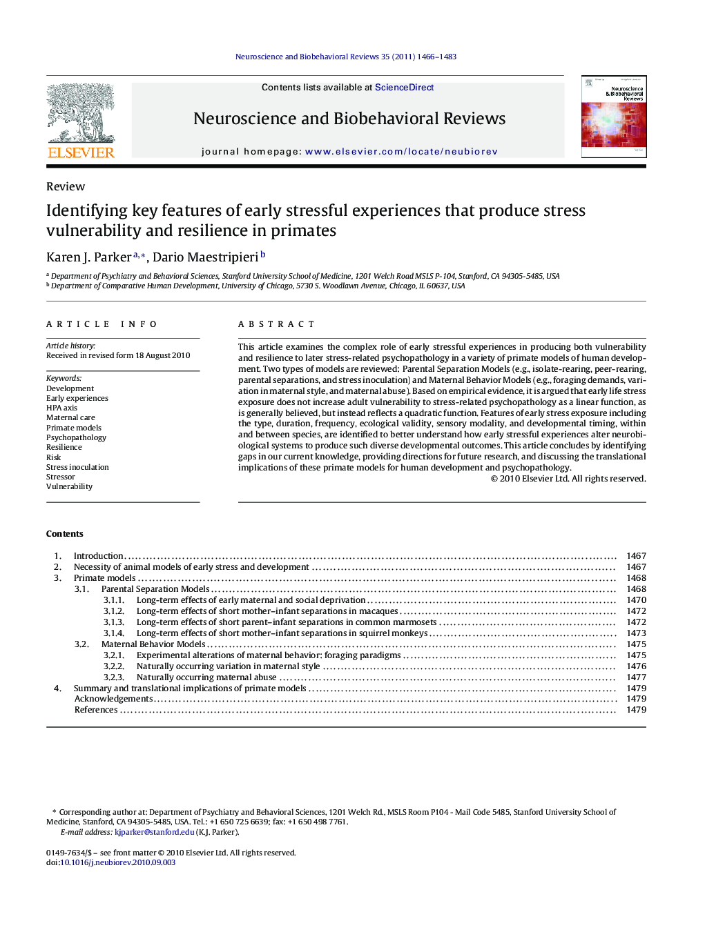 Identifying key features of early stressful experiences that produce stress vulnerability and resilience in primates