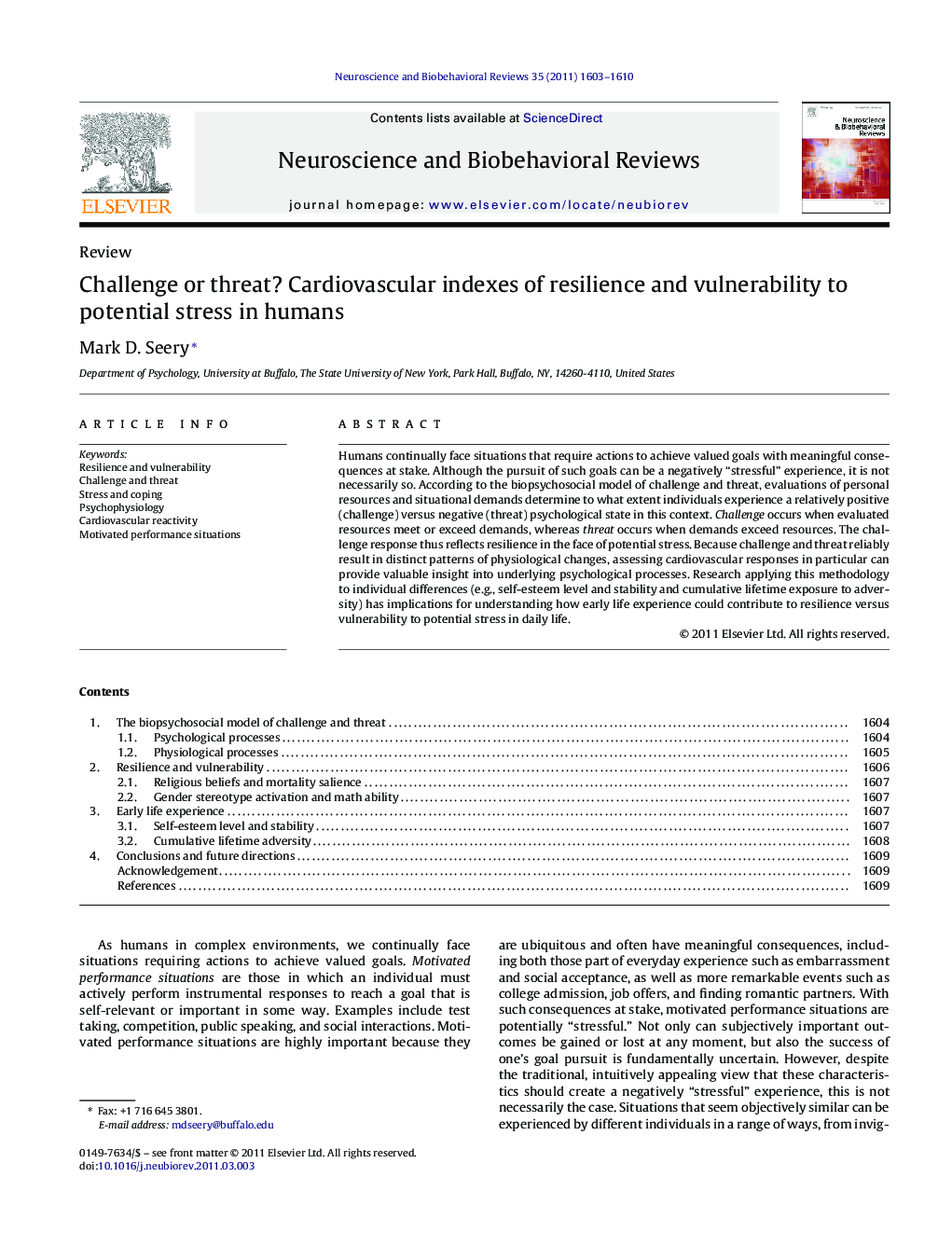 Challenge or threat? Cardiovascular indexes of resilience and vulnerability to potential stress in humans