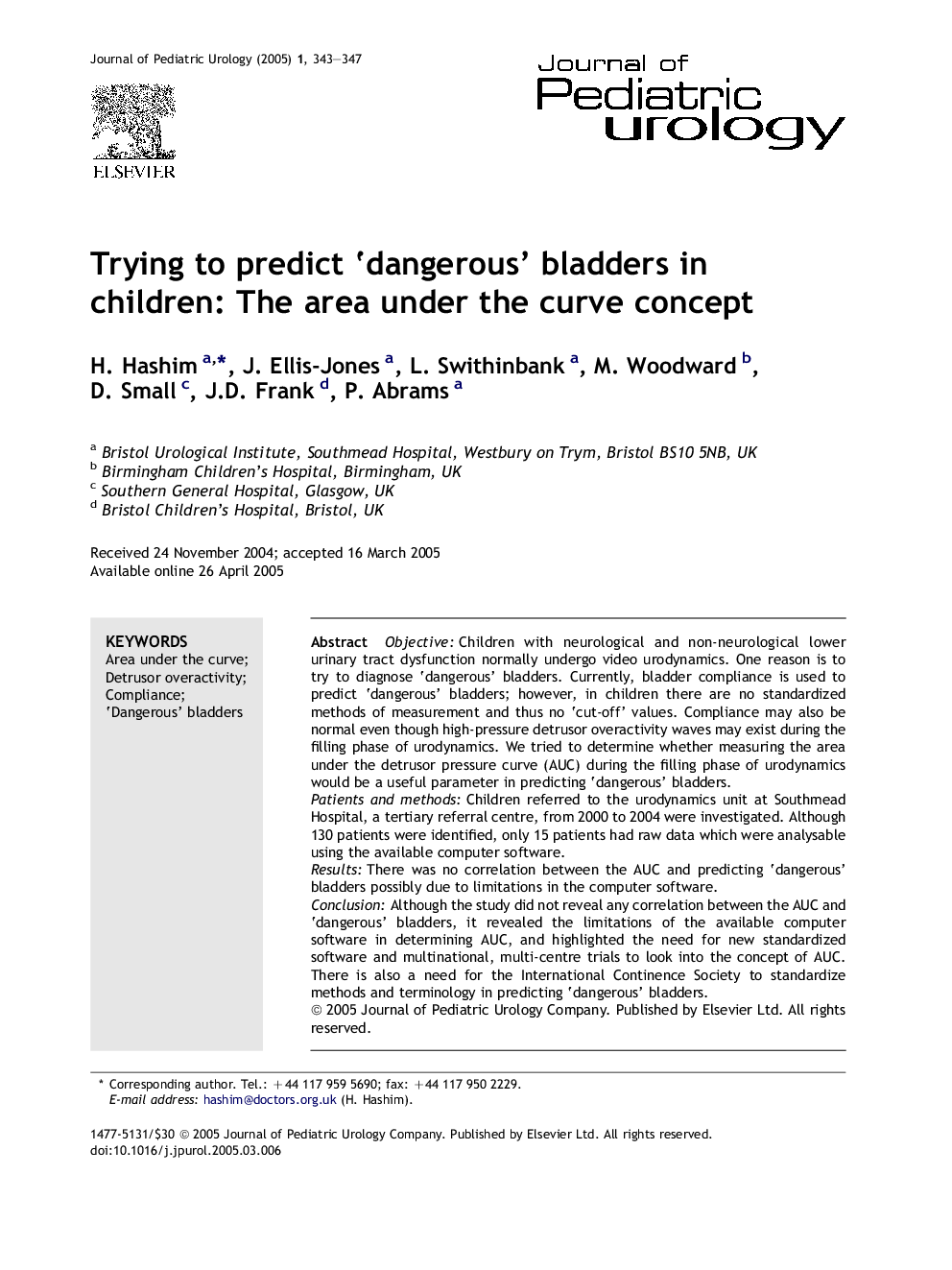 Trying to predict 'dangerous' bladders in children: The area under the curve concept