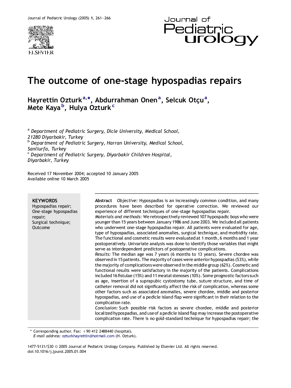 The outcome of one-stage hypospadias repairs