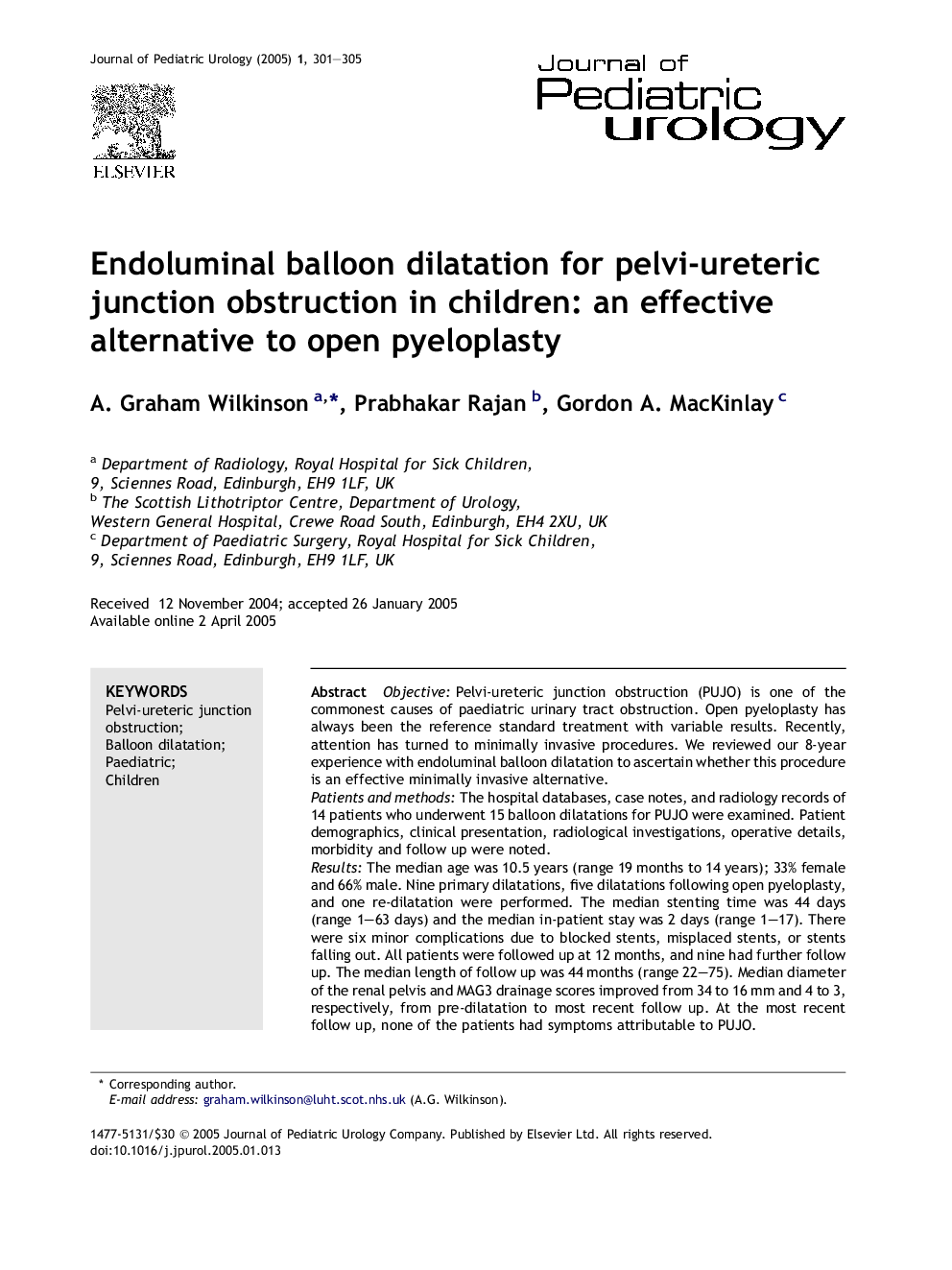 Endoluminal balloon dilatation for pelvi-ureteric junction obstruction in children: an effective alternative to open pyeloplasty