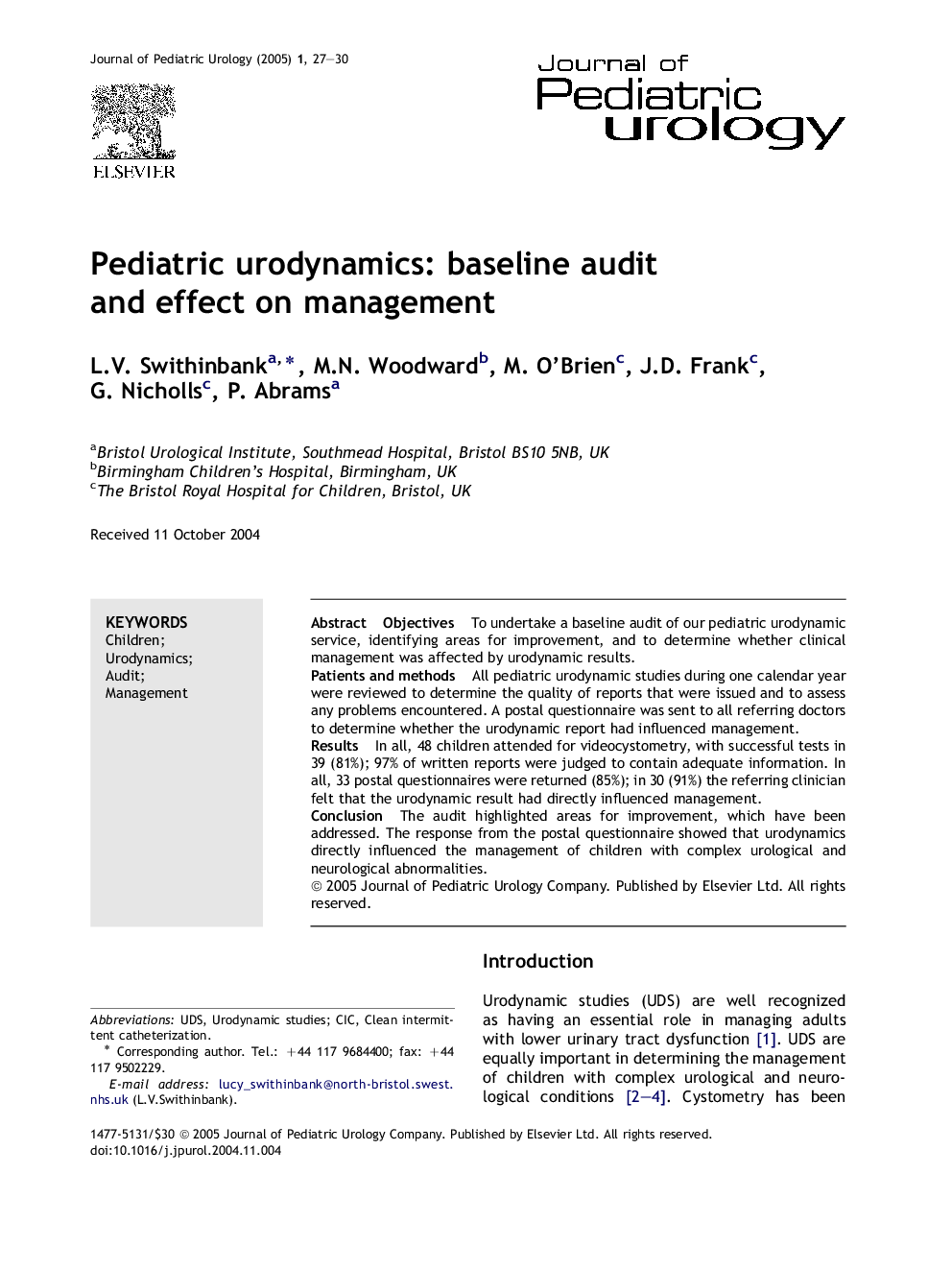 Pediatric urodynamics: baseline audit and effect on management