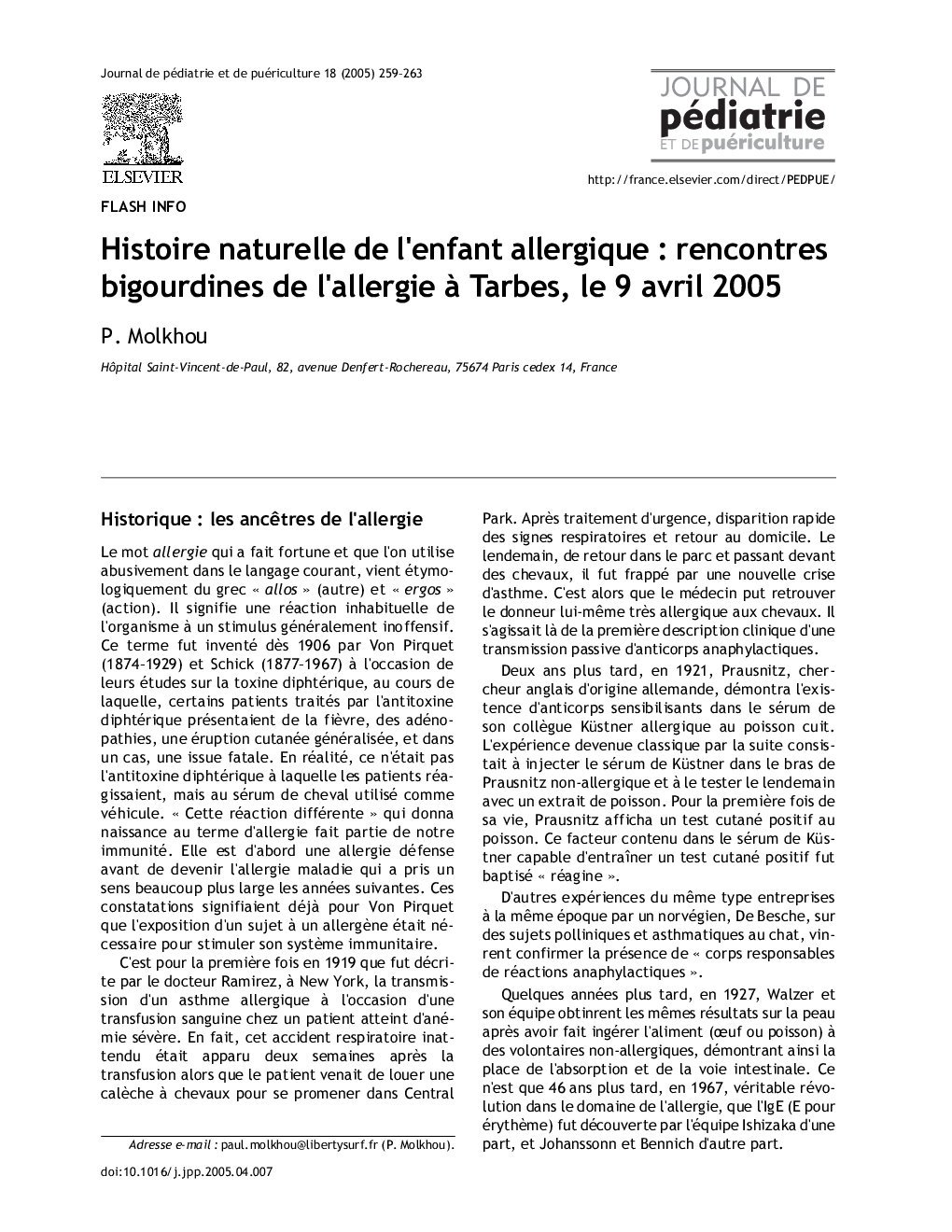 Histoire naturelle de l'enfant allergique : Rencontres bigourdines de l'allergie Ã Tarbes, le 9 avril 2005