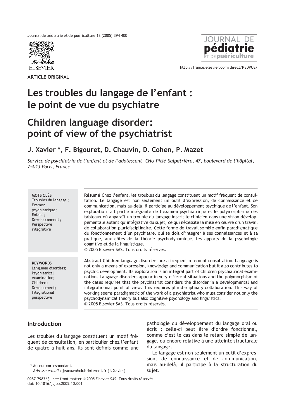 Les troubles du langage de l'enfantÂ : le point de vue du psychiatre