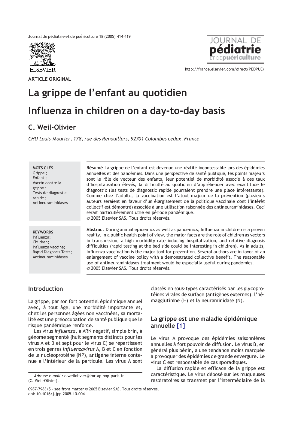 La grippe de l'enfant au quotidien