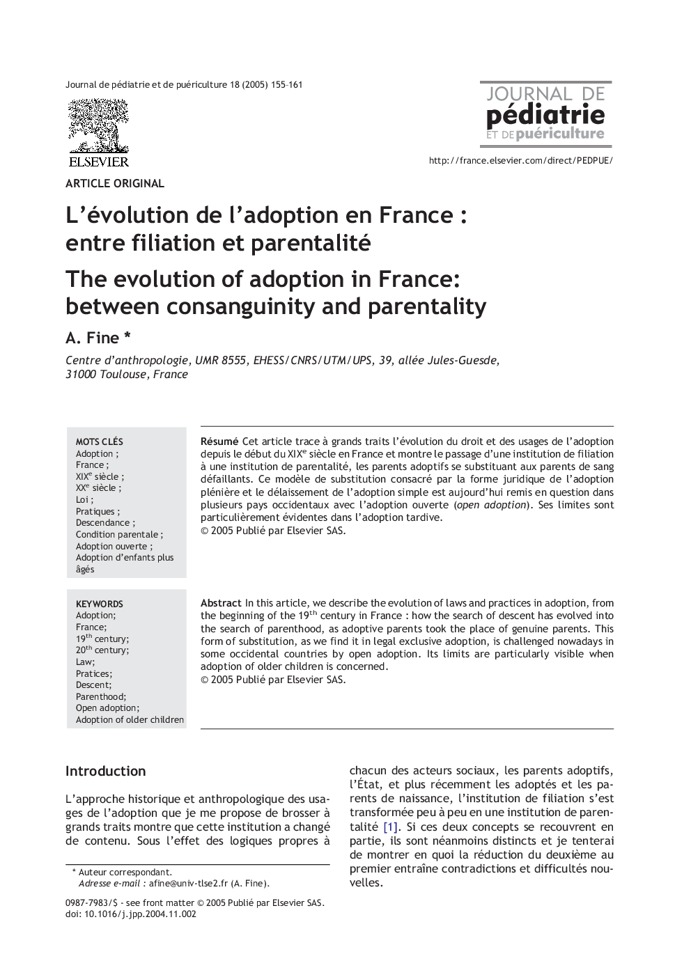 L'évolution de l'adoption en France : entre filiation et parentalité