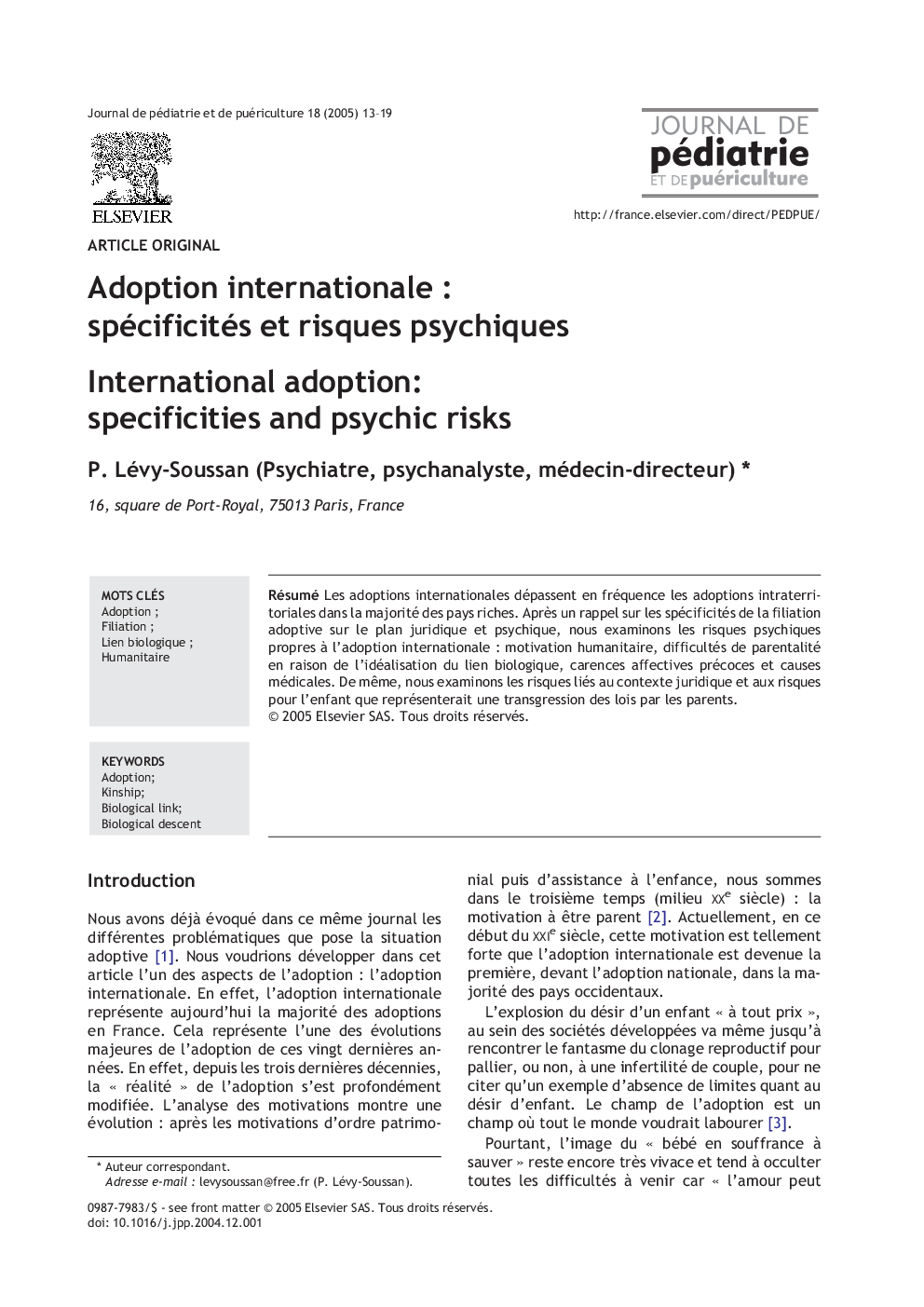 Adoption internationale : spécificités et risques psychiques
