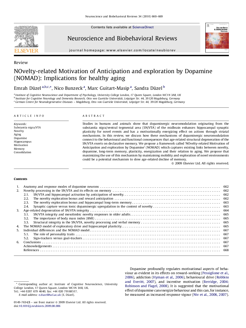 NOvelty-related Motivation of Anticipation and exploration by Dopamine (NOMAD): Implications for healthy aging