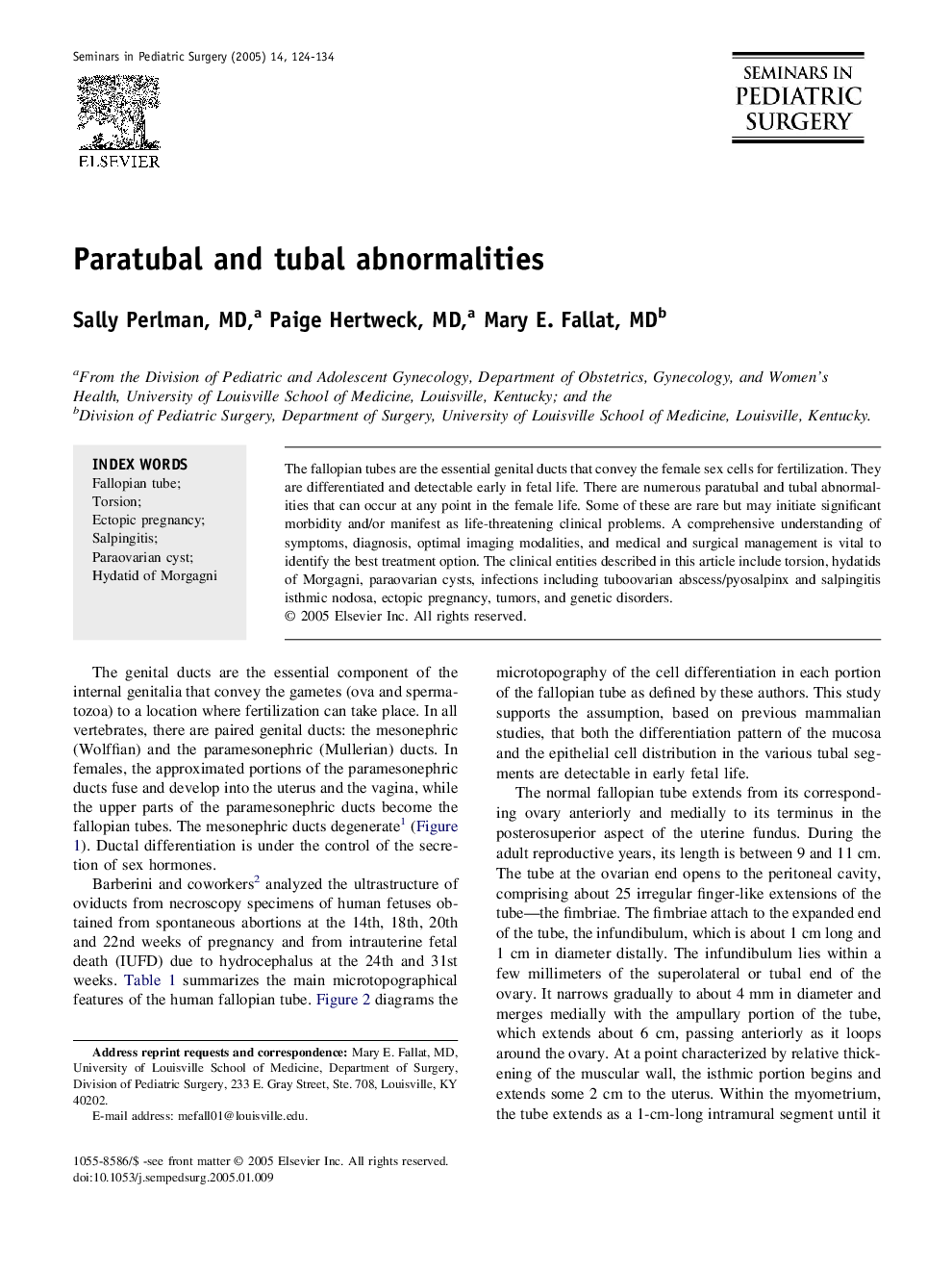 Paratubal and tubal abnormalities