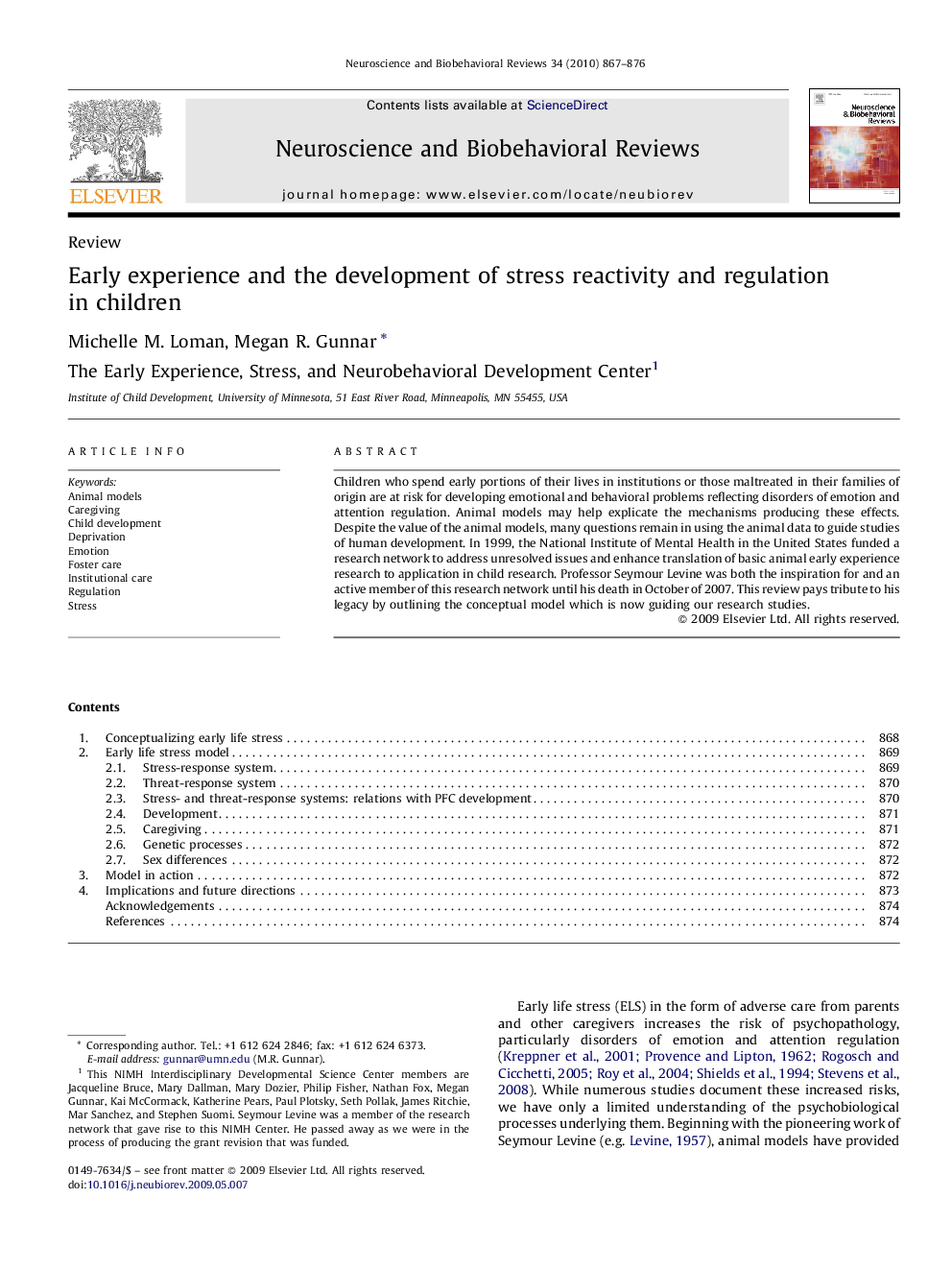 Early experience and the development of stress reactivity and regulation in children