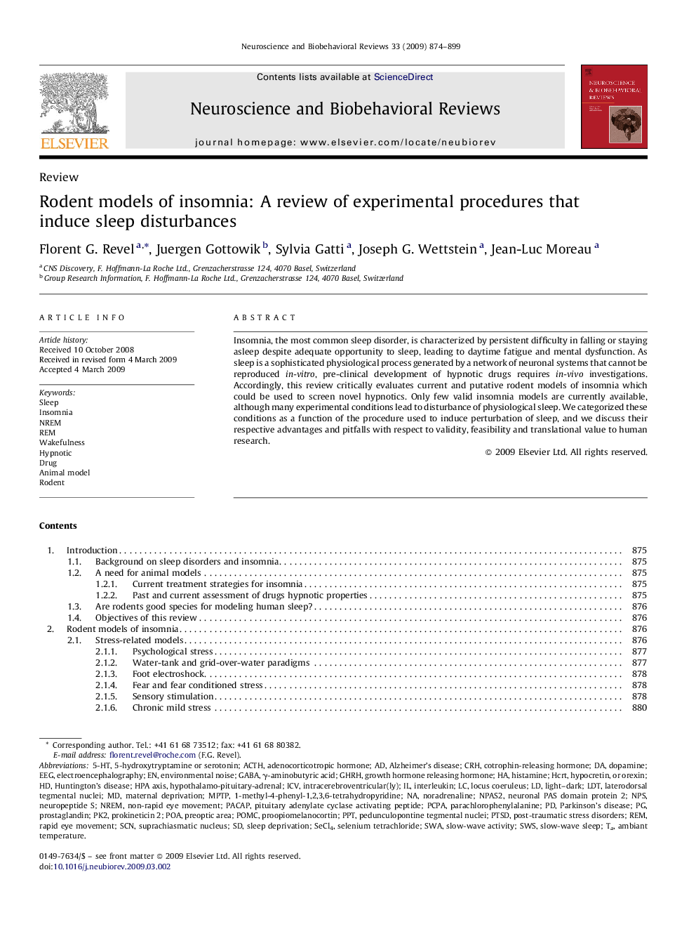 Rodent models of insomnia: A review of experimental procedures that induce sleep disturbances