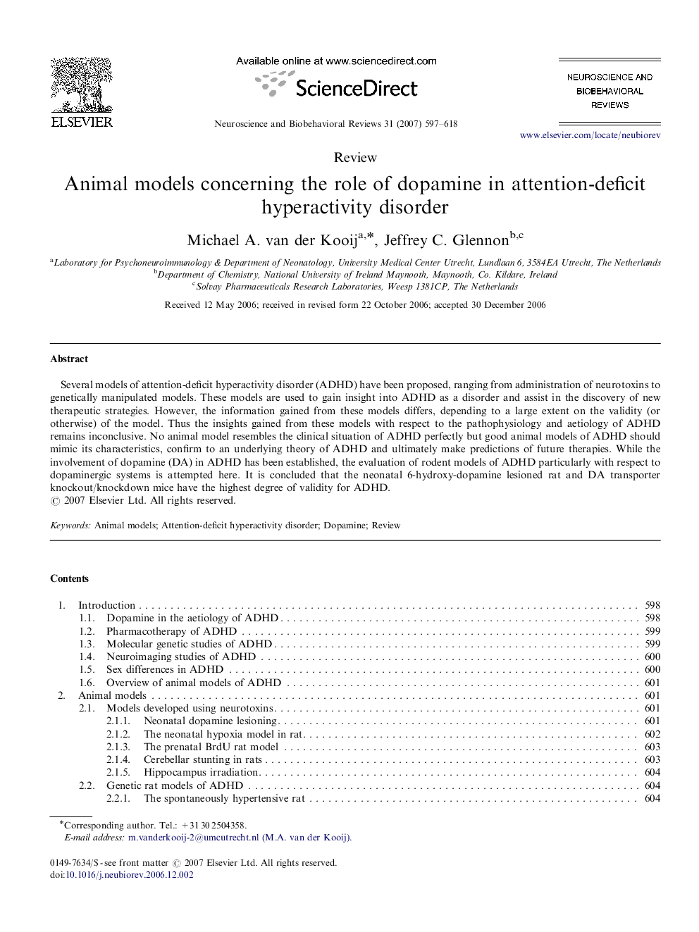 Animal models concerning the role of dopamine in attention-deficit hyperactivity disorder