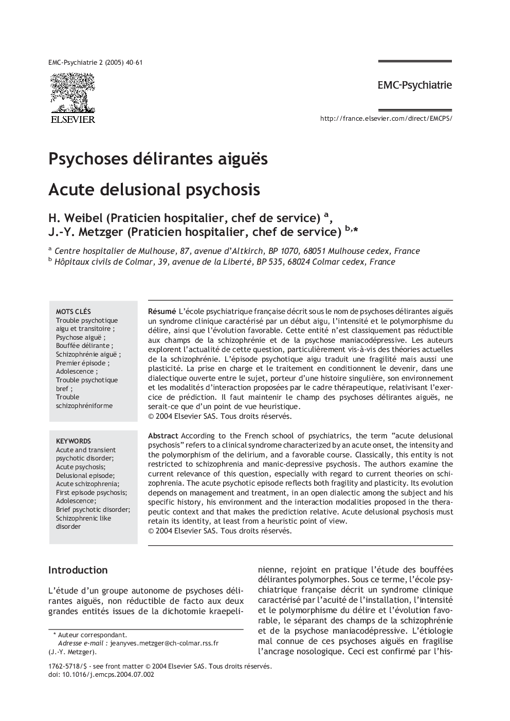 Psychoses délirantes aiguës