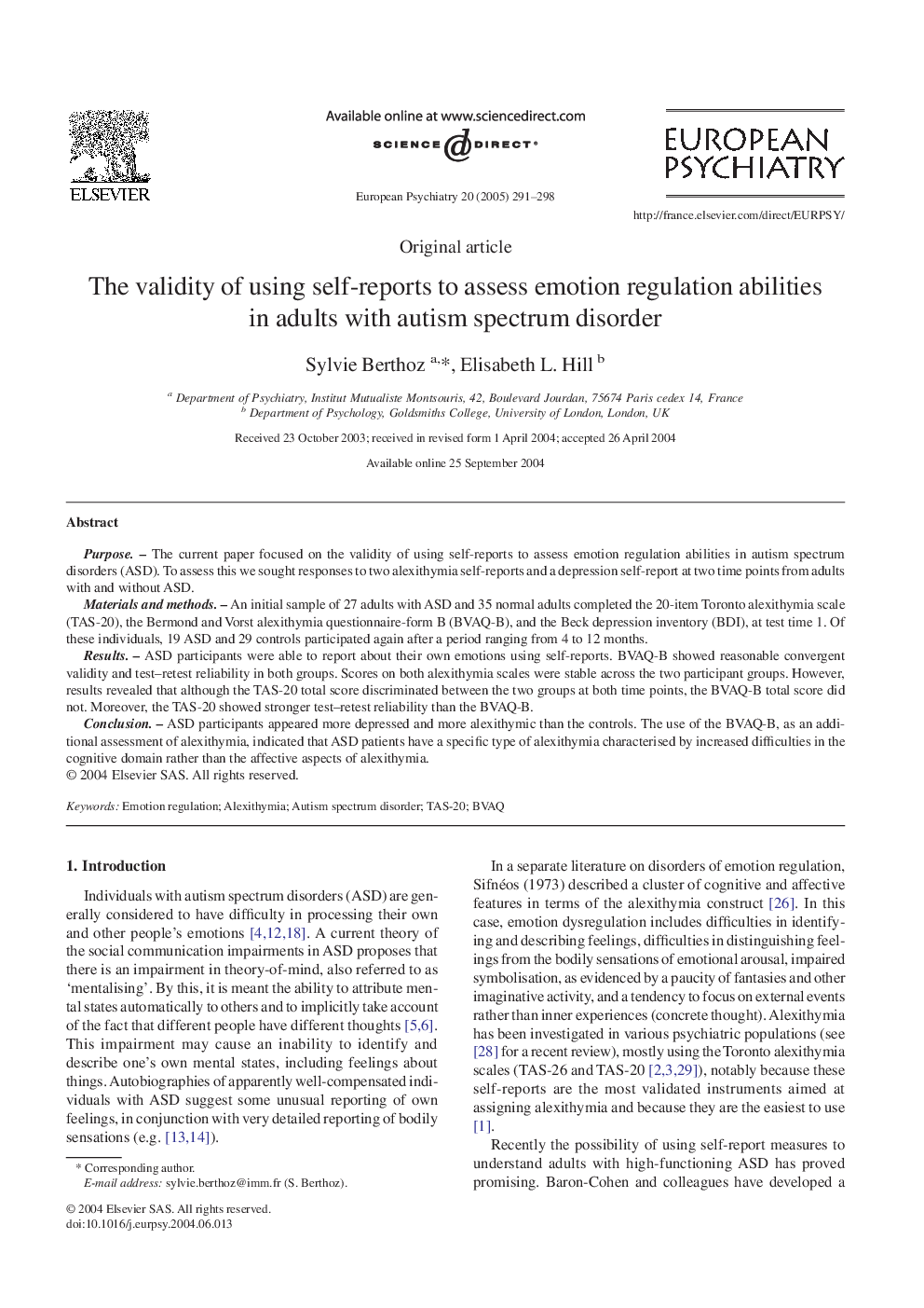 The validity of using self-reports to assess emotion regulation abilities in adults with autism spectrum disorder