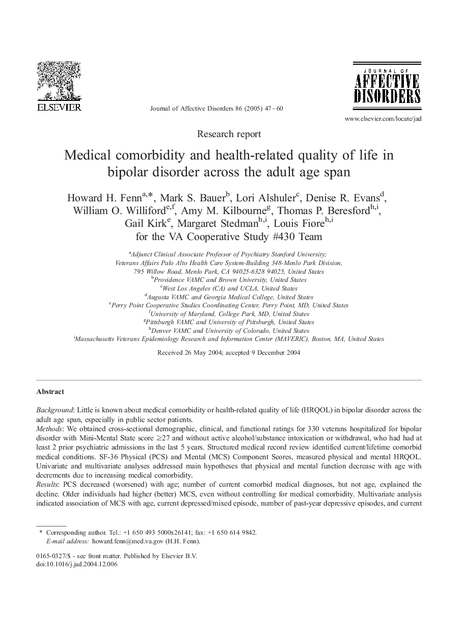 Medical comorbidity and health-related quality of life in bipolar disorder across the adult age span