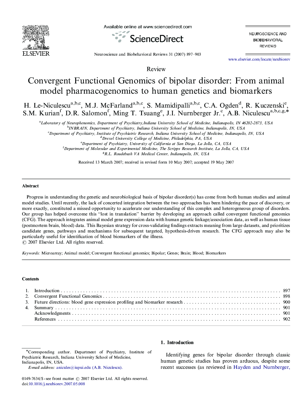 Convergent Functional Genomics of bipolar disorder: From animal model pharmacogenomics to human genetics and biomarkers