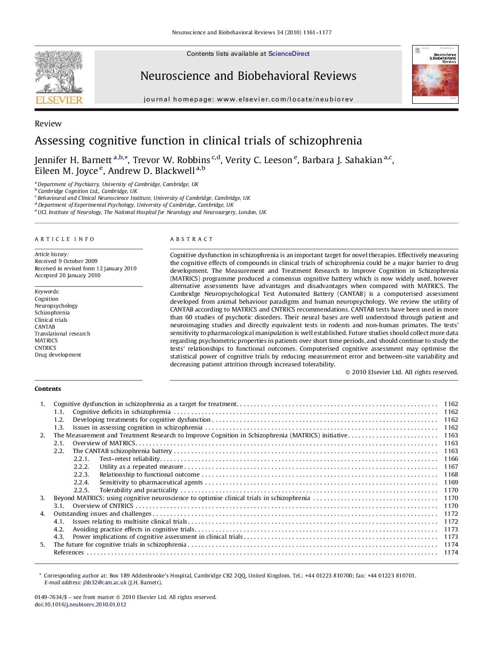 Assessing cognitive function in clinical trials of schizophrenia