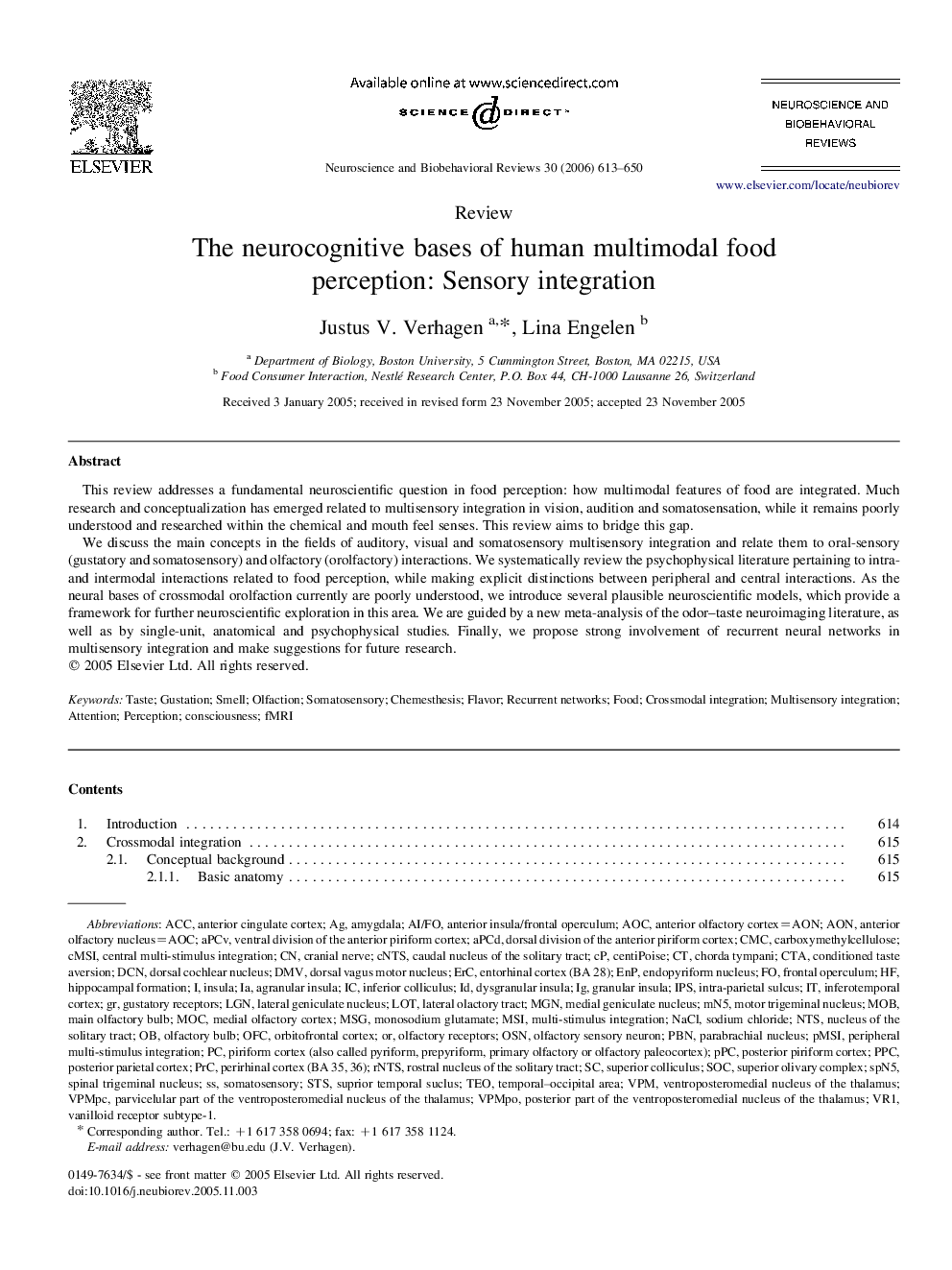 The neurocognitive bases of human multimodal food perception: Sensory integration