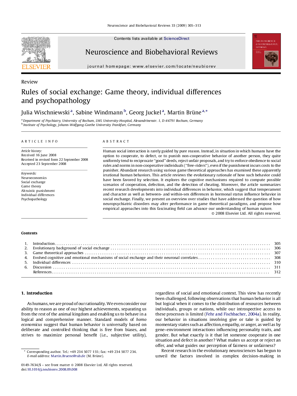 Rules of social exchange: Game theory, individual differences and psychopathology