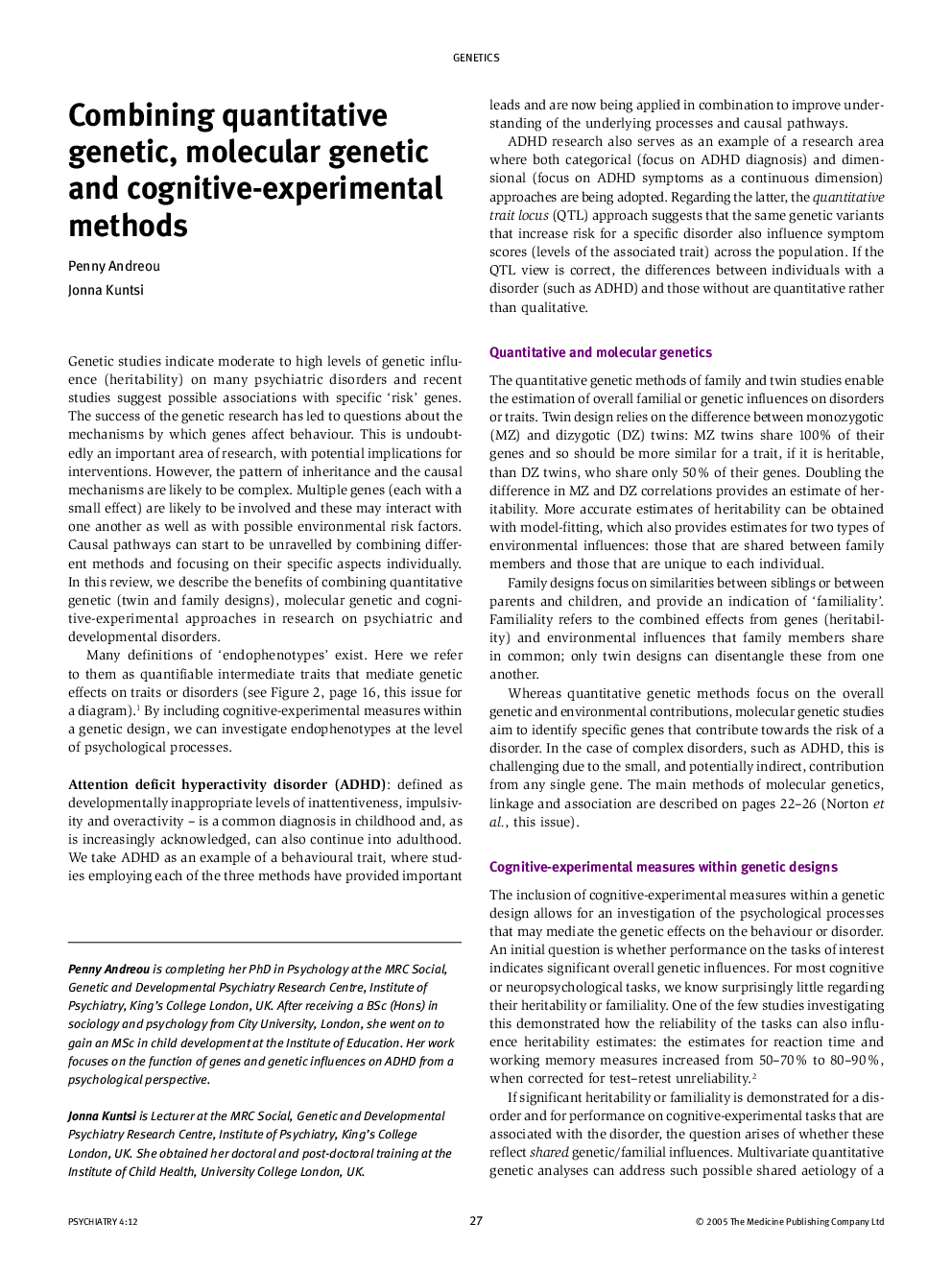 Combining quantitative genetic, molecular genetic and cognitive-experimental methods