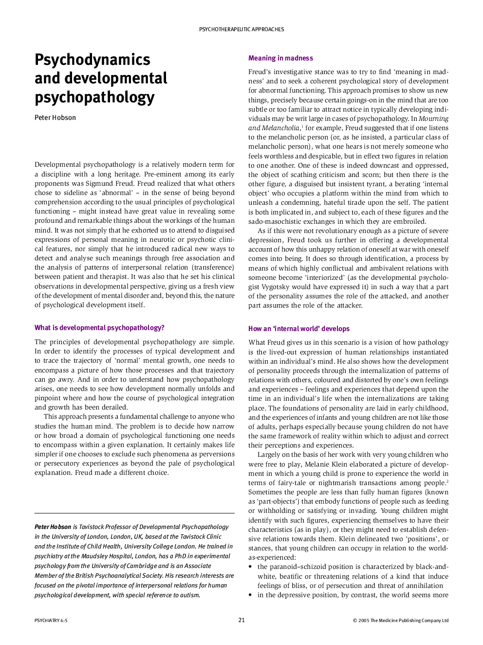 Psychodynamics and developmental psychopathology