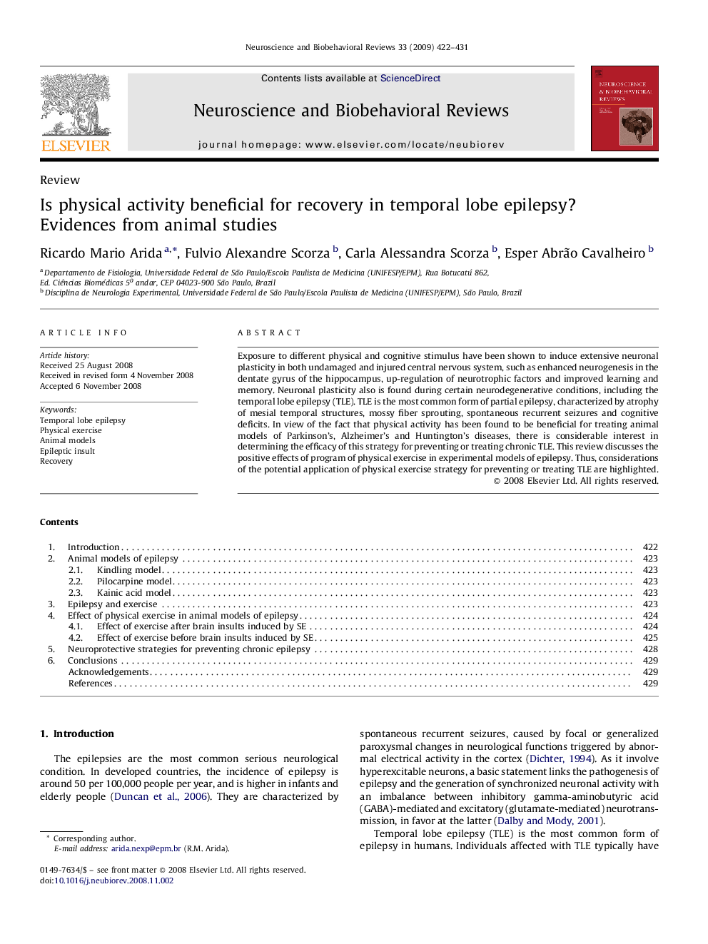 Is physical activity beneficial for recovery in temporal lobe epilepsy? Evidences from animal studies