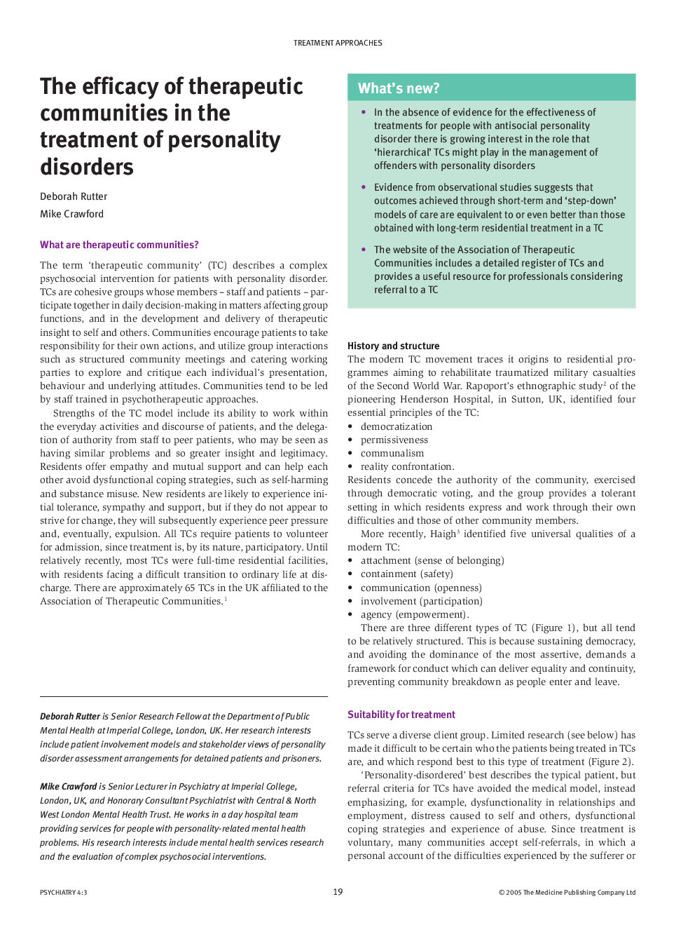 The efficacy of therapeutic communities in the treatment of personality disorders