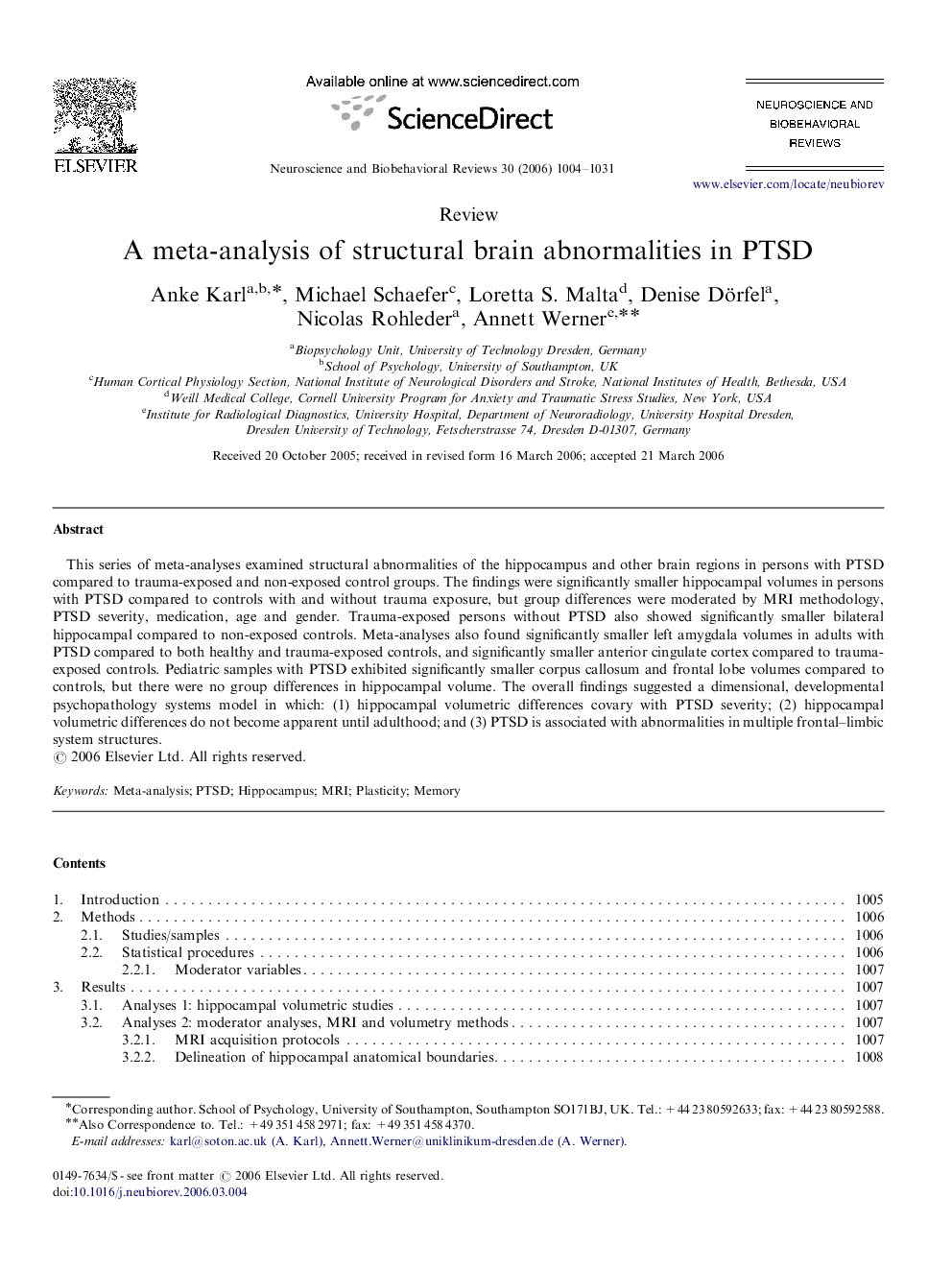 A meta-analysis of structural brain abnormalities in PTSD