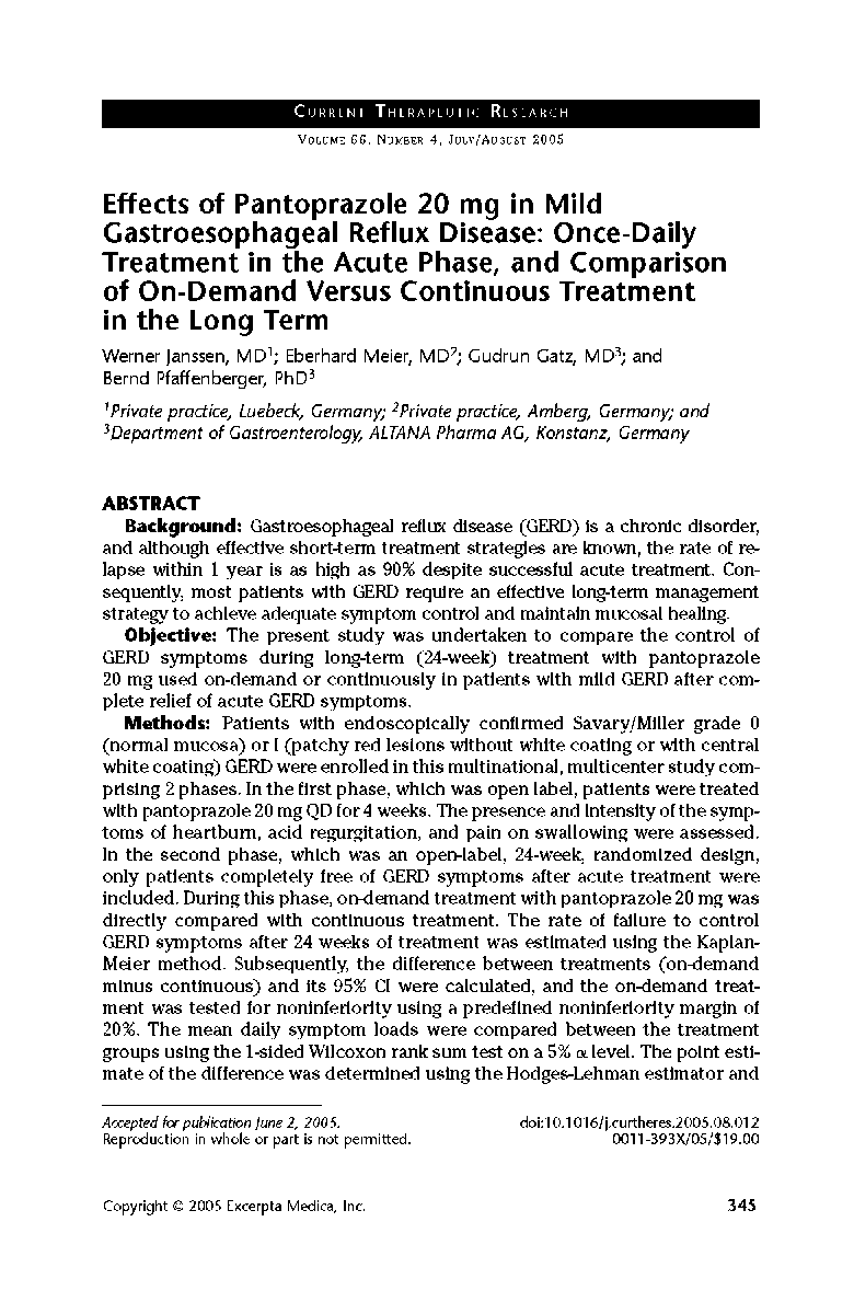 Effects of pantoprazole 20 mg in mildgastroesophageal reflux disease: Once-daily treatment in the acute phase, and comparison of on-demand versus continuous treatment in the long term