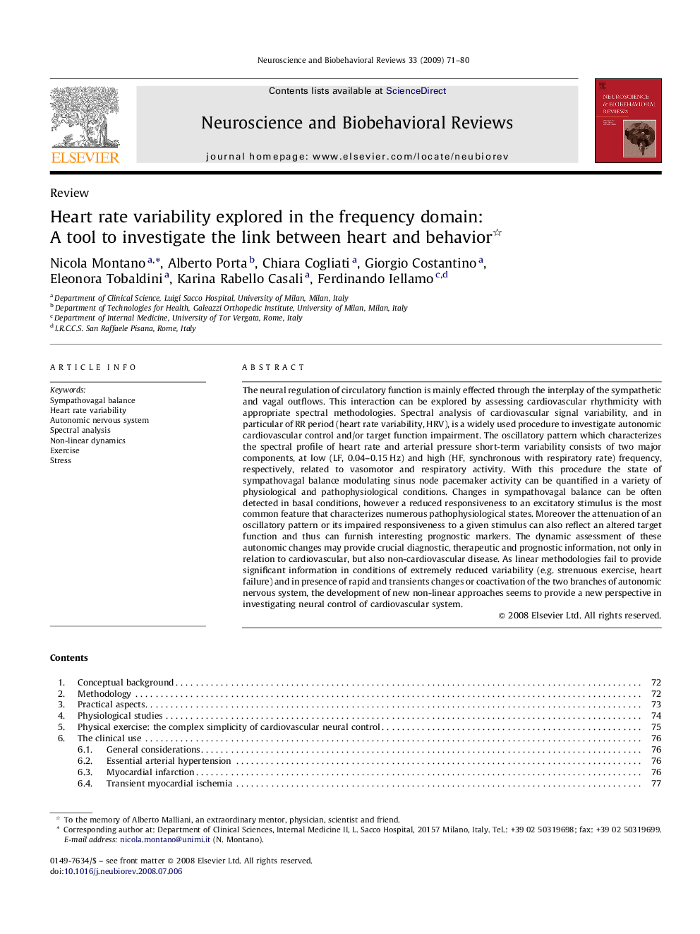 Heart rate variability explored in the frequency domain: A tool to investigate the link between heart and behavior 