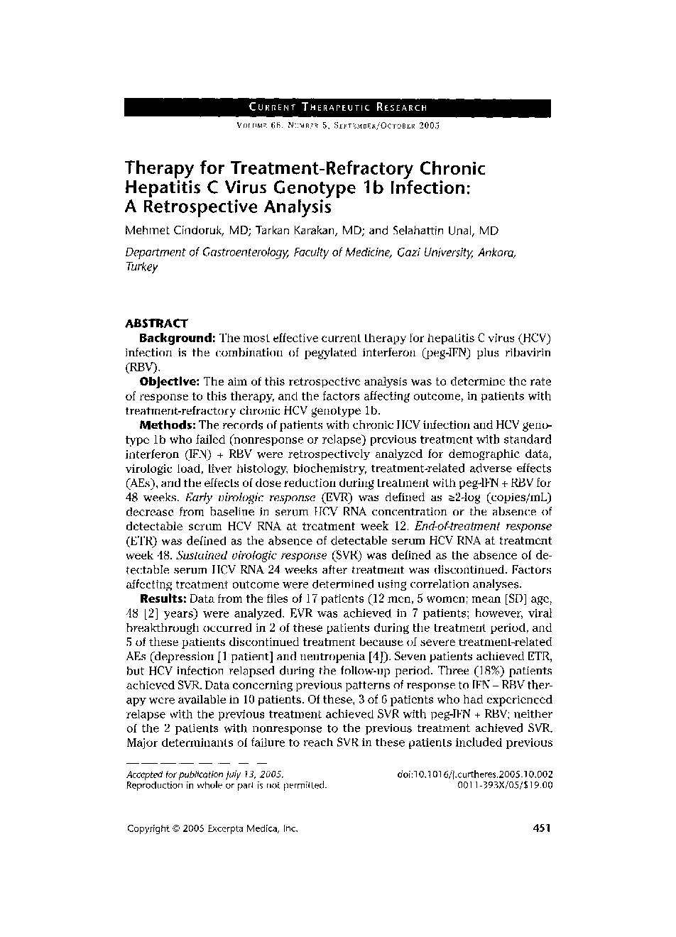 Therapy for treatment-refractory chronic hepatitis C virus genotype 1b infection: A retrospective analysis