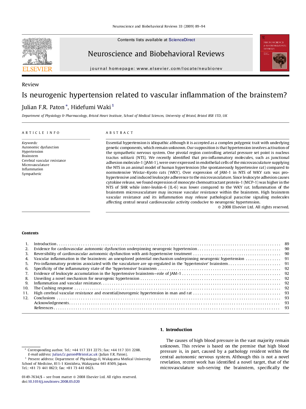 Is neurogenic hypertension related to vascular inflammation of the brainstem?