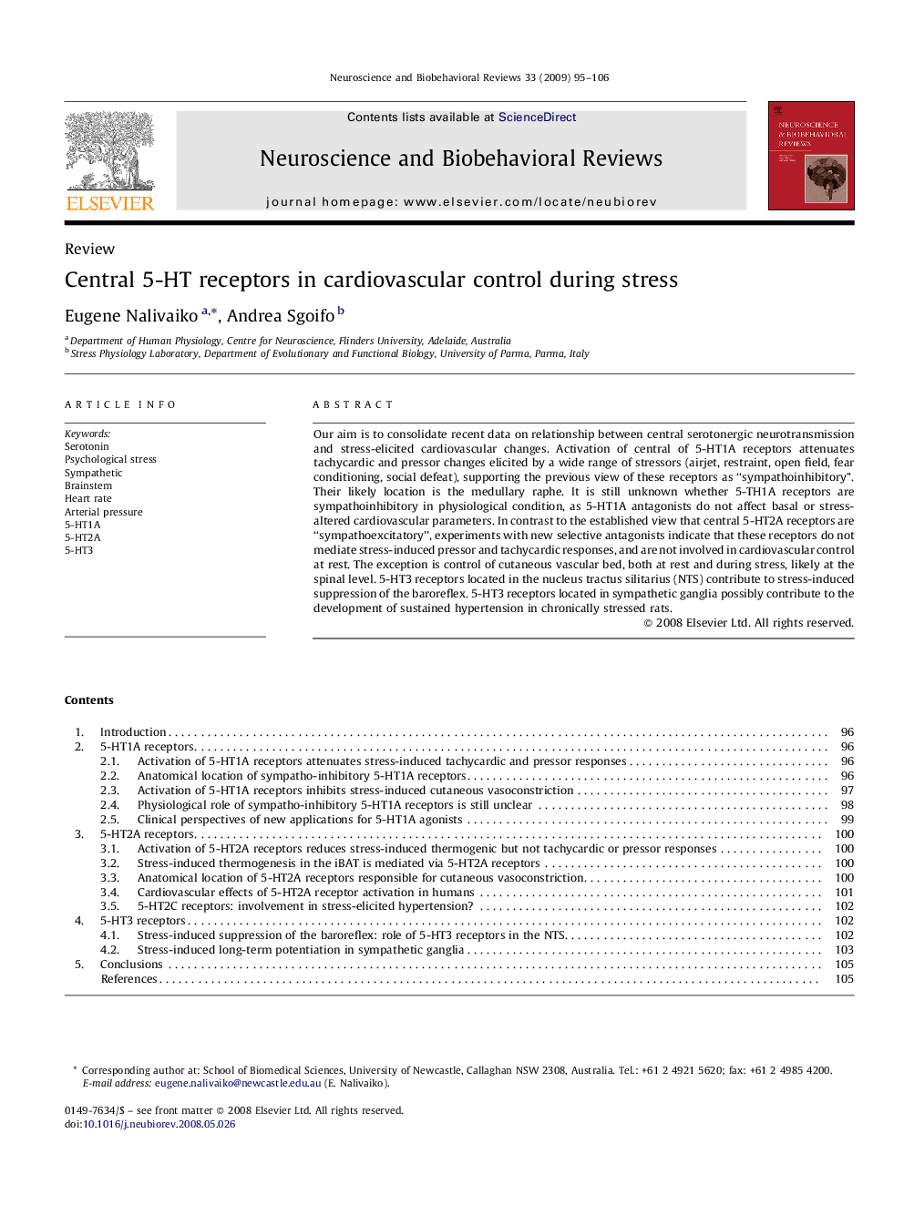 Central 5-HT receptors in cardiovascular control during stress