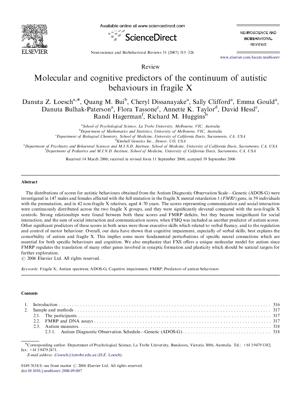 Molecular and cognitive predictors of the continuum of autistic behaviours in fragile X