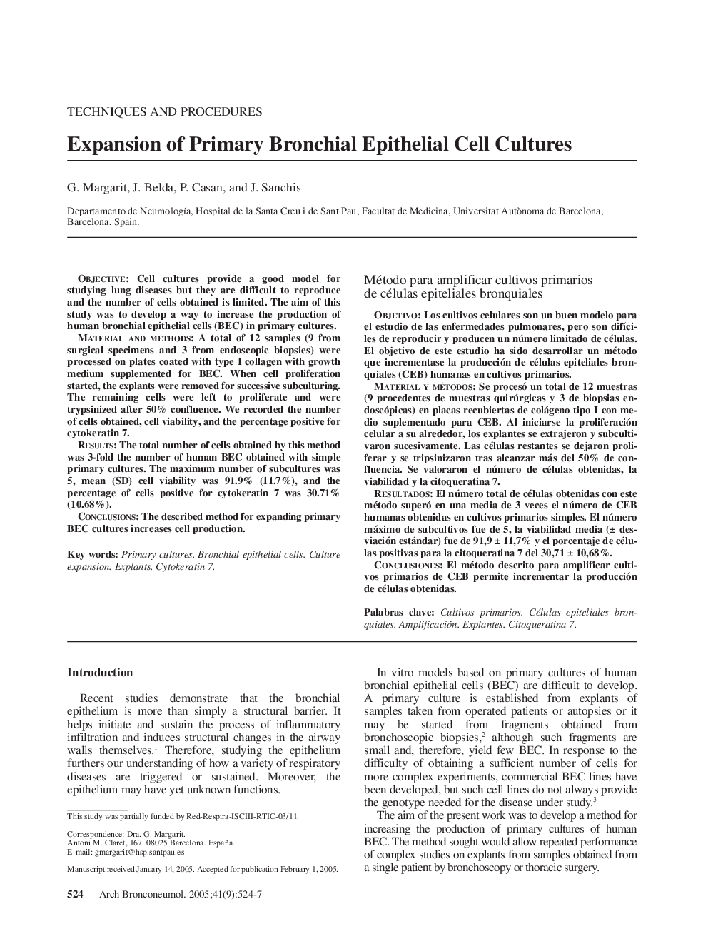 Expansion of Primary Bronchial Epithelial Cell Cultures