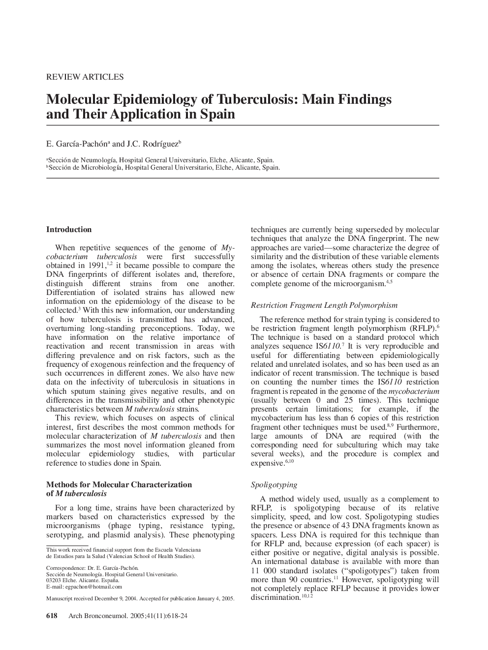 Molecular Epidemiology of Tuberculosis: Main Findings and Their Application in Spain