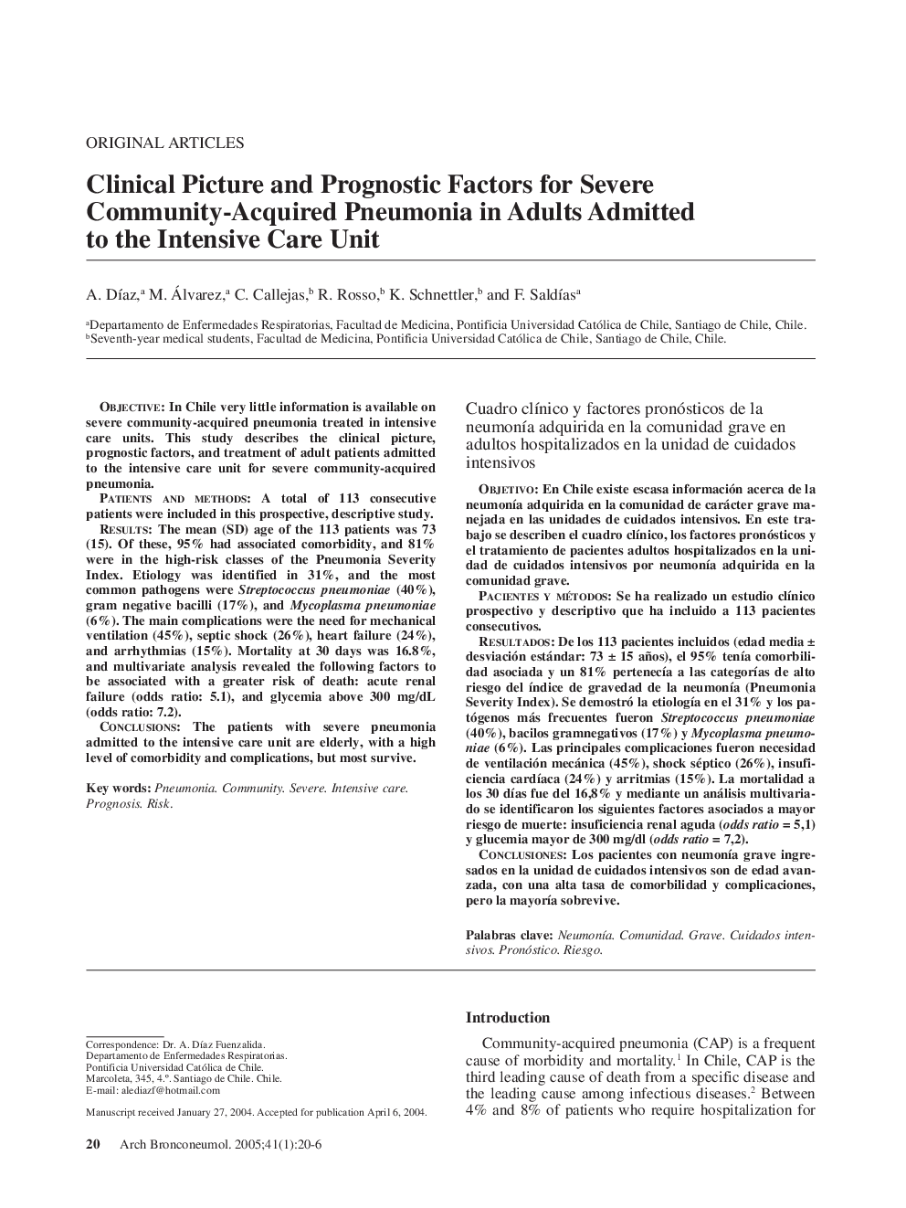 عکس صفحه اول مقاله: Clinical Picture and Prognostic Factors for Severe Community-Acquired Pneumonia in Adults Admitted to the Intensive Care Unit Clinical Picture and Prognostic Factors for Severe Community-Acquired Pneumonia in Adults Admitted to the Intensive Care Unit