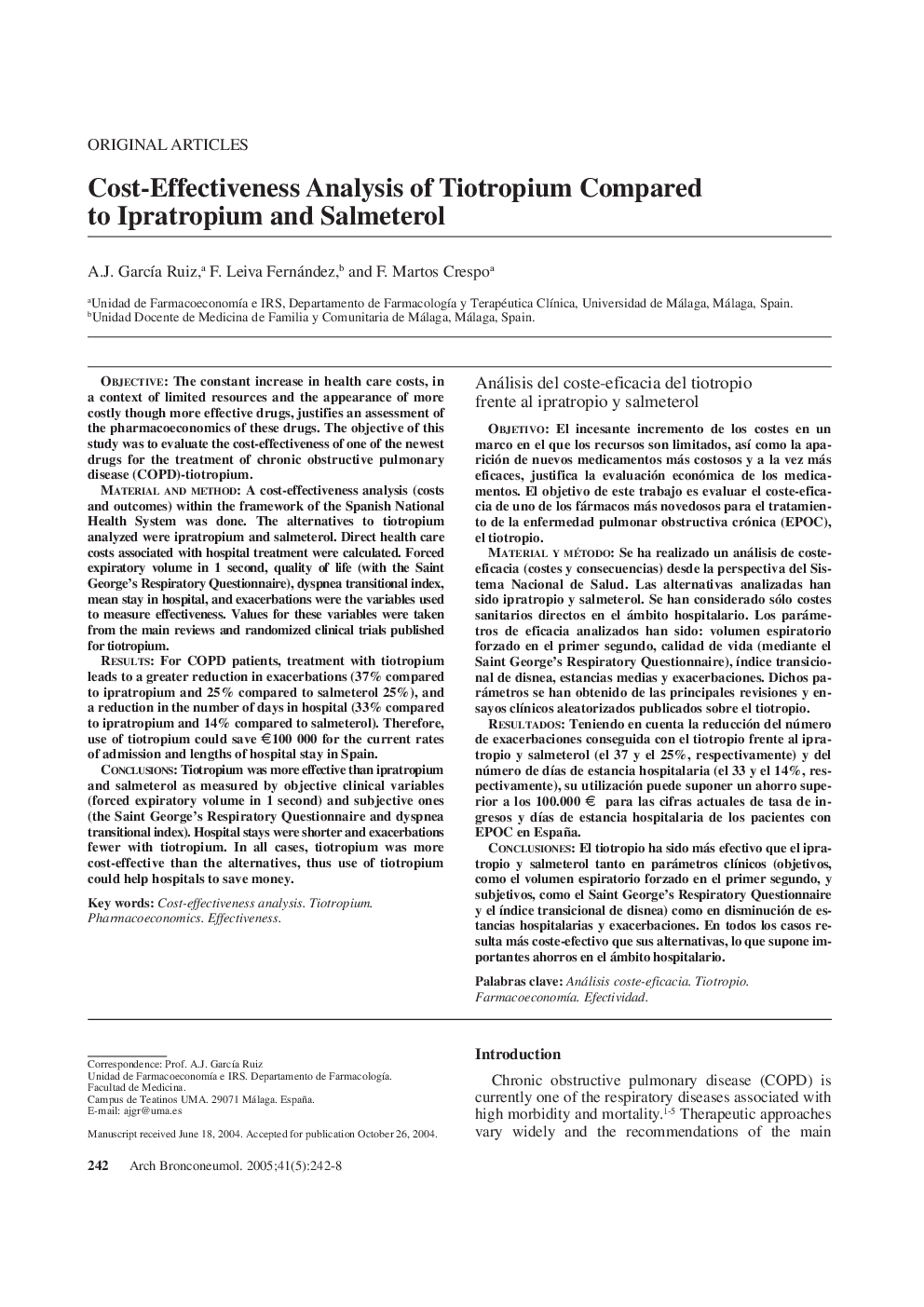 Cost-Effectiveness Analysis of Tiotropium Compared to Ipratropium and Salmeterol