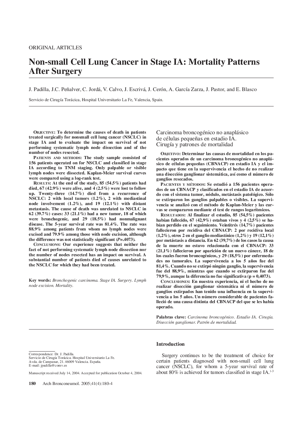 Non-small Cell Lung Cancer in Stage IA: Mortality Patterns After Surgery