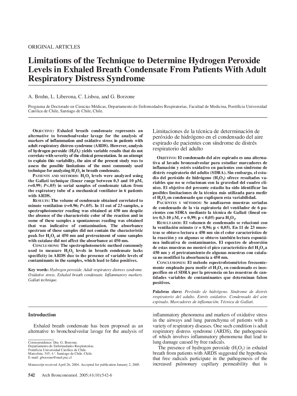 Limitations of the Technique to Determine Hydrogen Peroxide Levels in Exhaled Breath Condensate From Patients With Adult Respiratory Distress Syndrome
