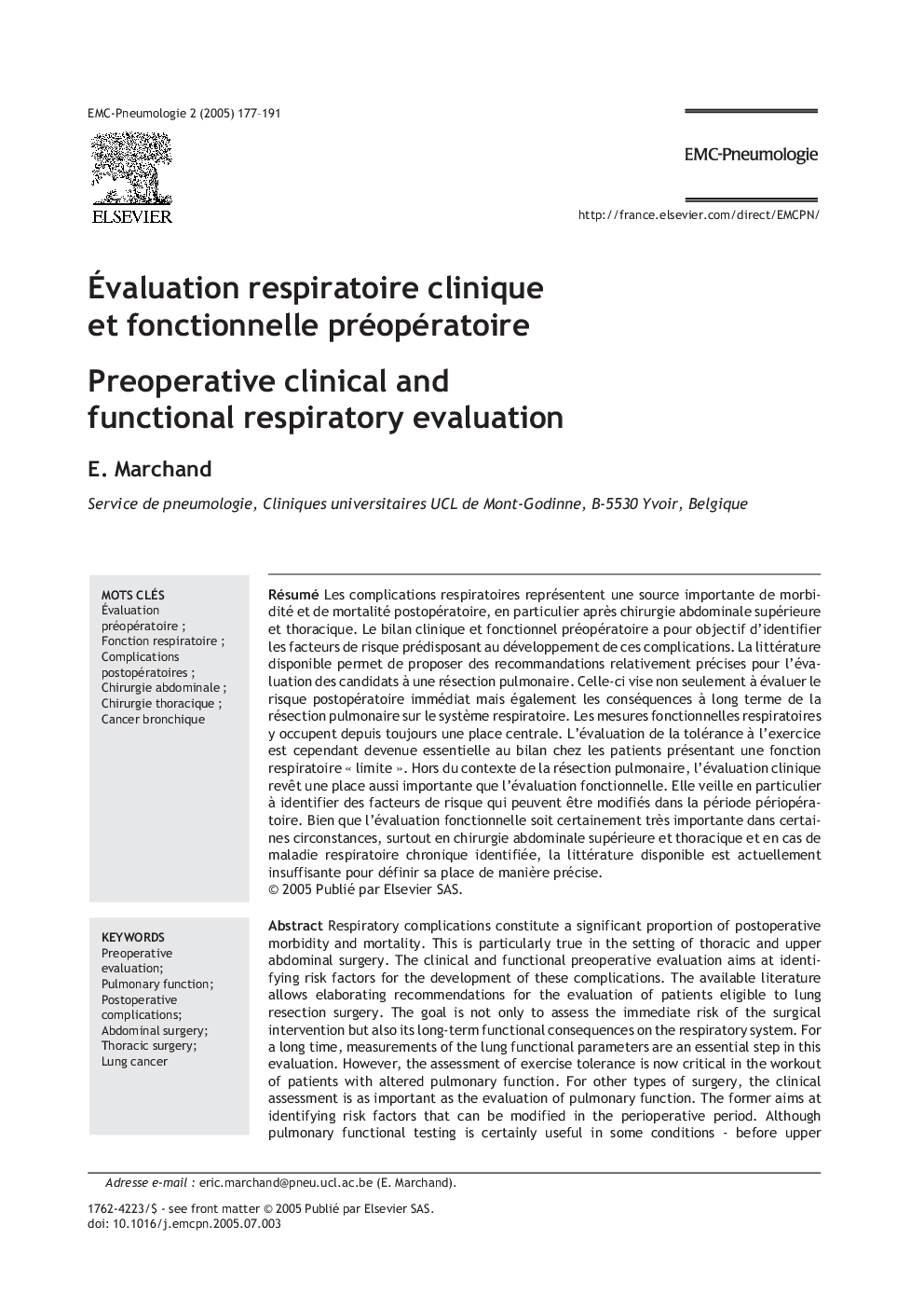 Ãvaluation respiratoire clinique et fonctionnelle préopératoire