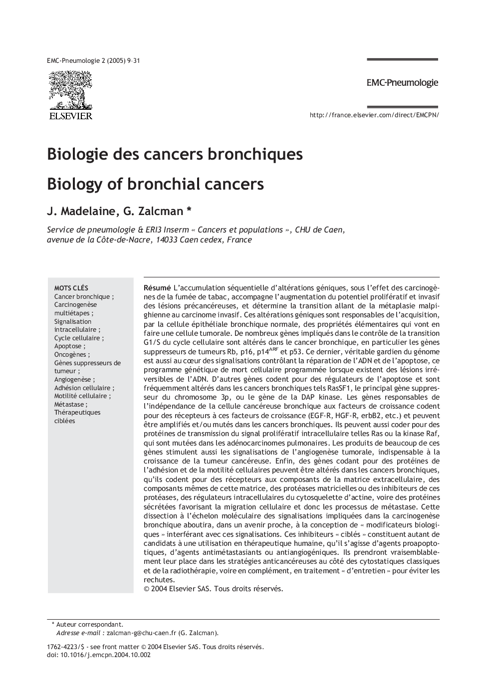 Biologie des cancers bronchiques