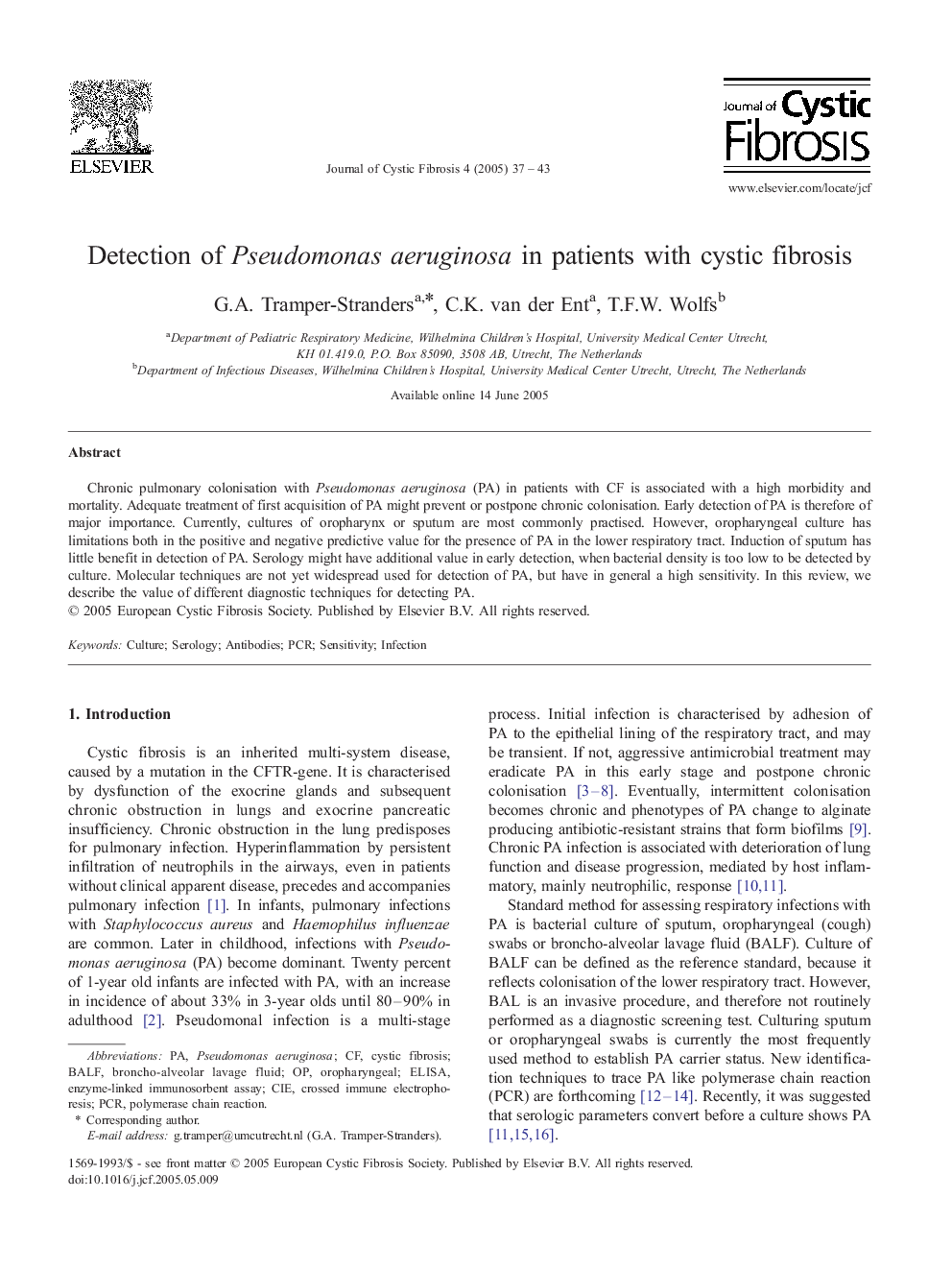 Detection of Pseudomonas aeruginosa in patients with cystic fibrosis