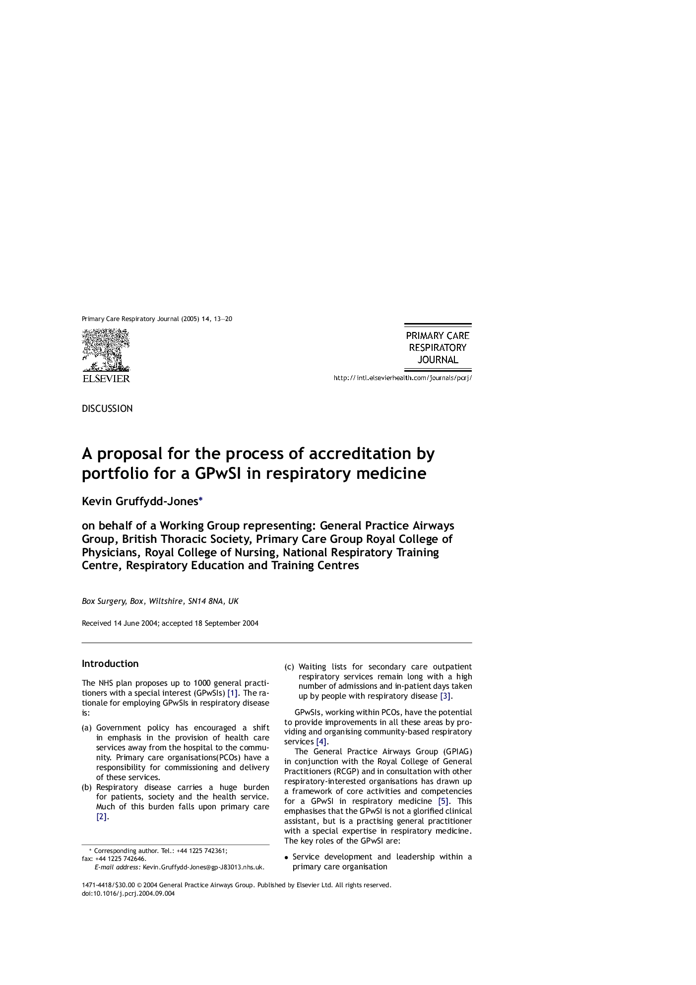 عکس صفحه اول مقاله: A proposal for the process of accreditation by portfolio for a GPwSI in respiratory medicine A proposal for the process of accreditation by portfolio for a GPwSI in respiratory medicine