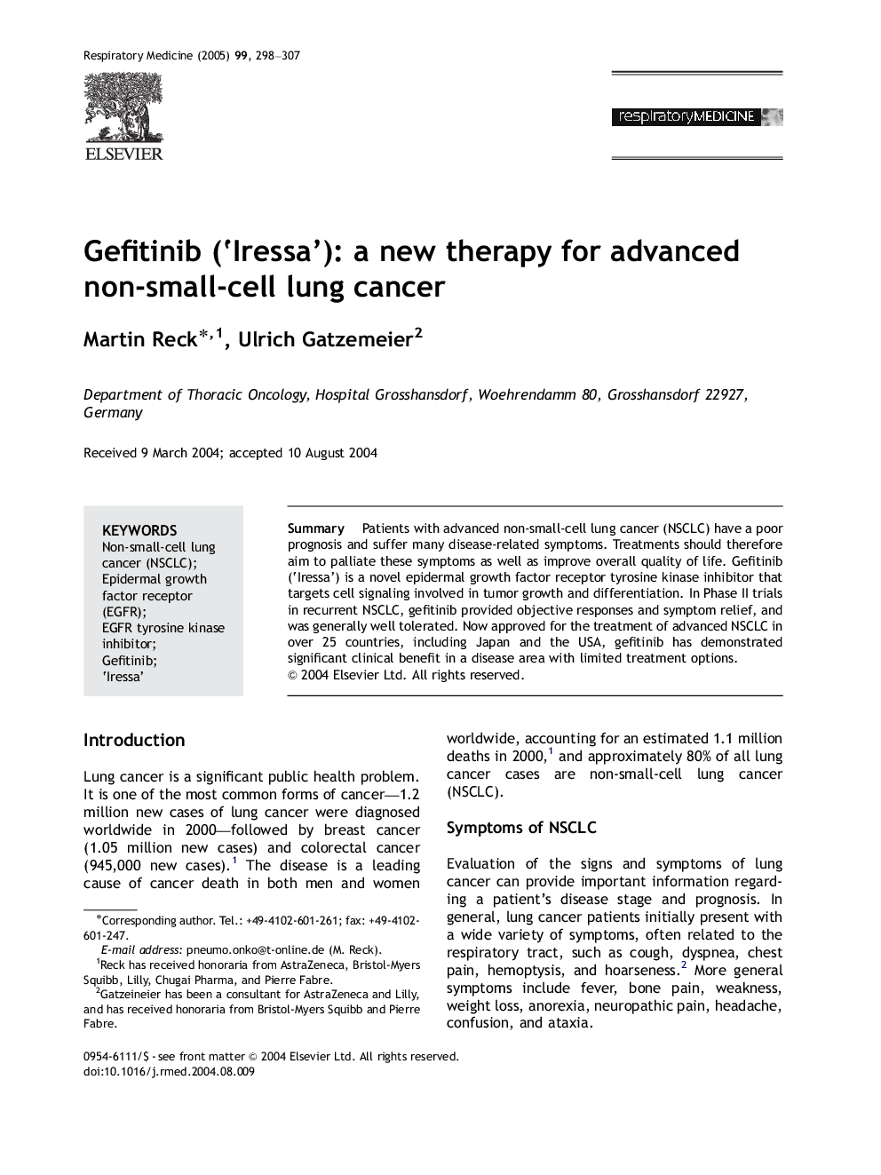 Gefitinib ('Iressa'): a new therapy for advanced non-small-cell lung cancer