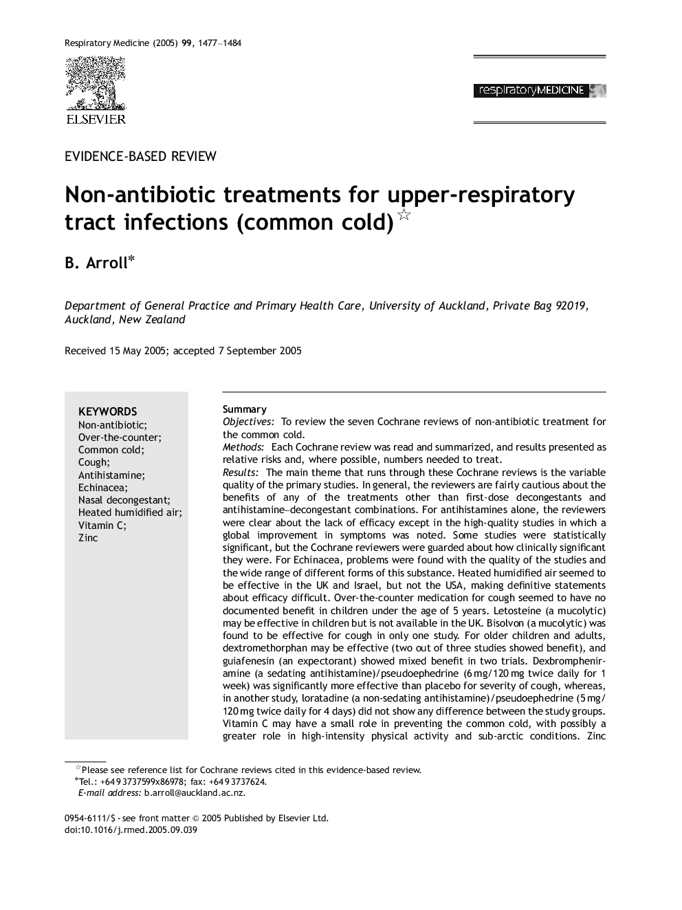 Non-antibiotic treatments for upper-respiratory tract infections (common cold)