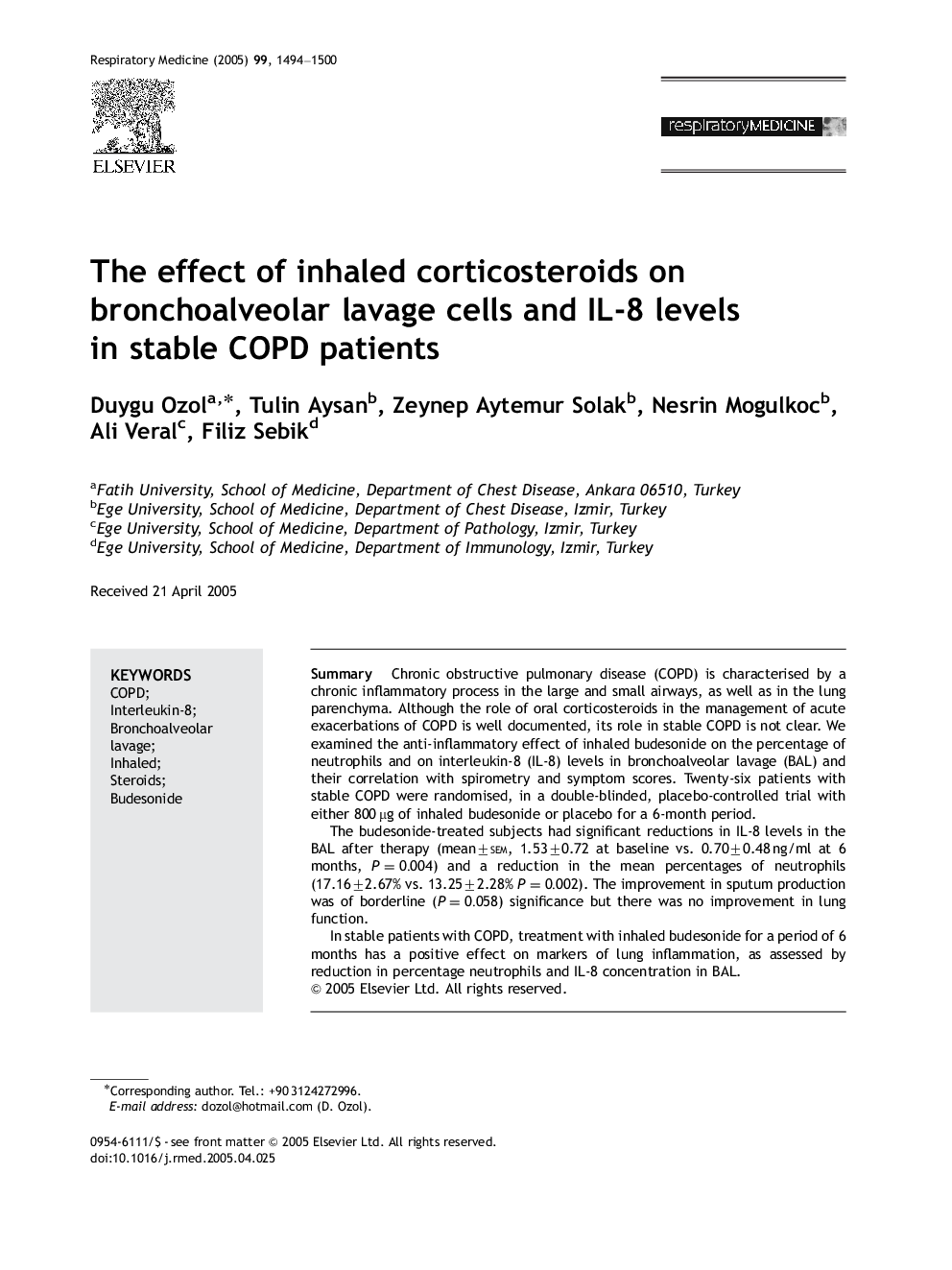 The effect of inhaled corticosteroids on bronchoalveolar lavage cells and IL-8 levels in stable COPD patients