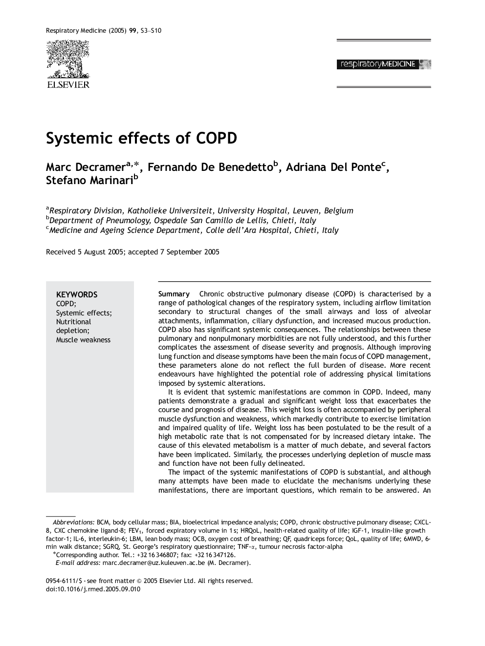 Systemic effects of COPD