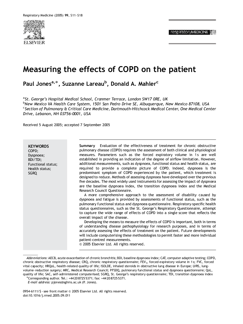Measuring the effects of COPD on the patient