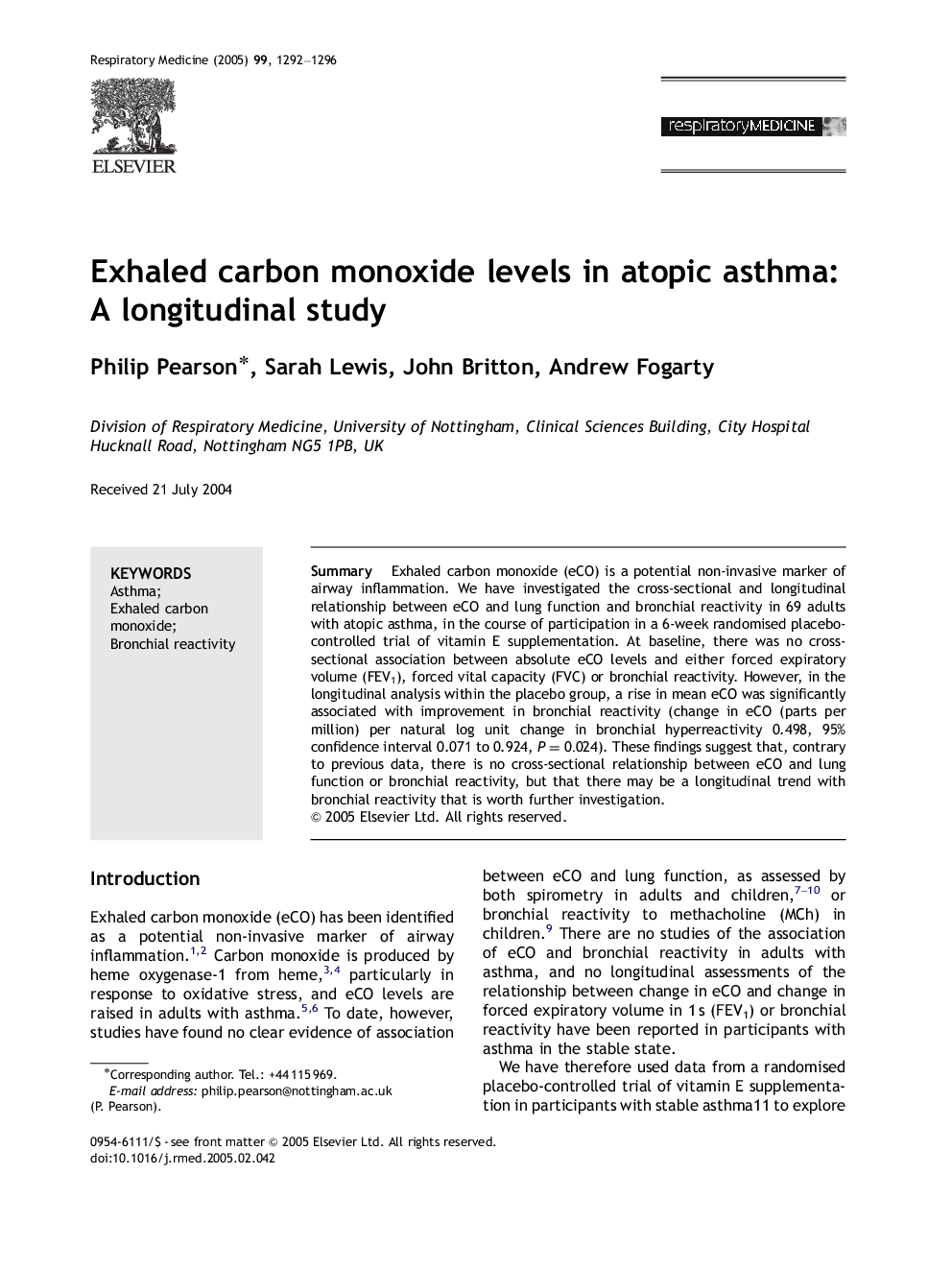 Exhaled carbon monoxide levels in atopic asthma: A longitudinal study